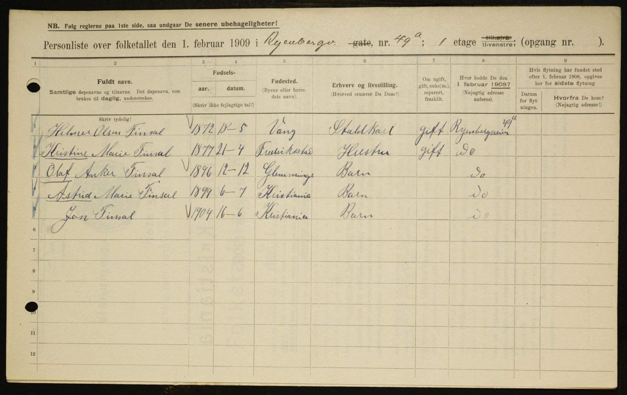 OBA, Municipal Census 1909 for Kristiania, 1909, p. 77969