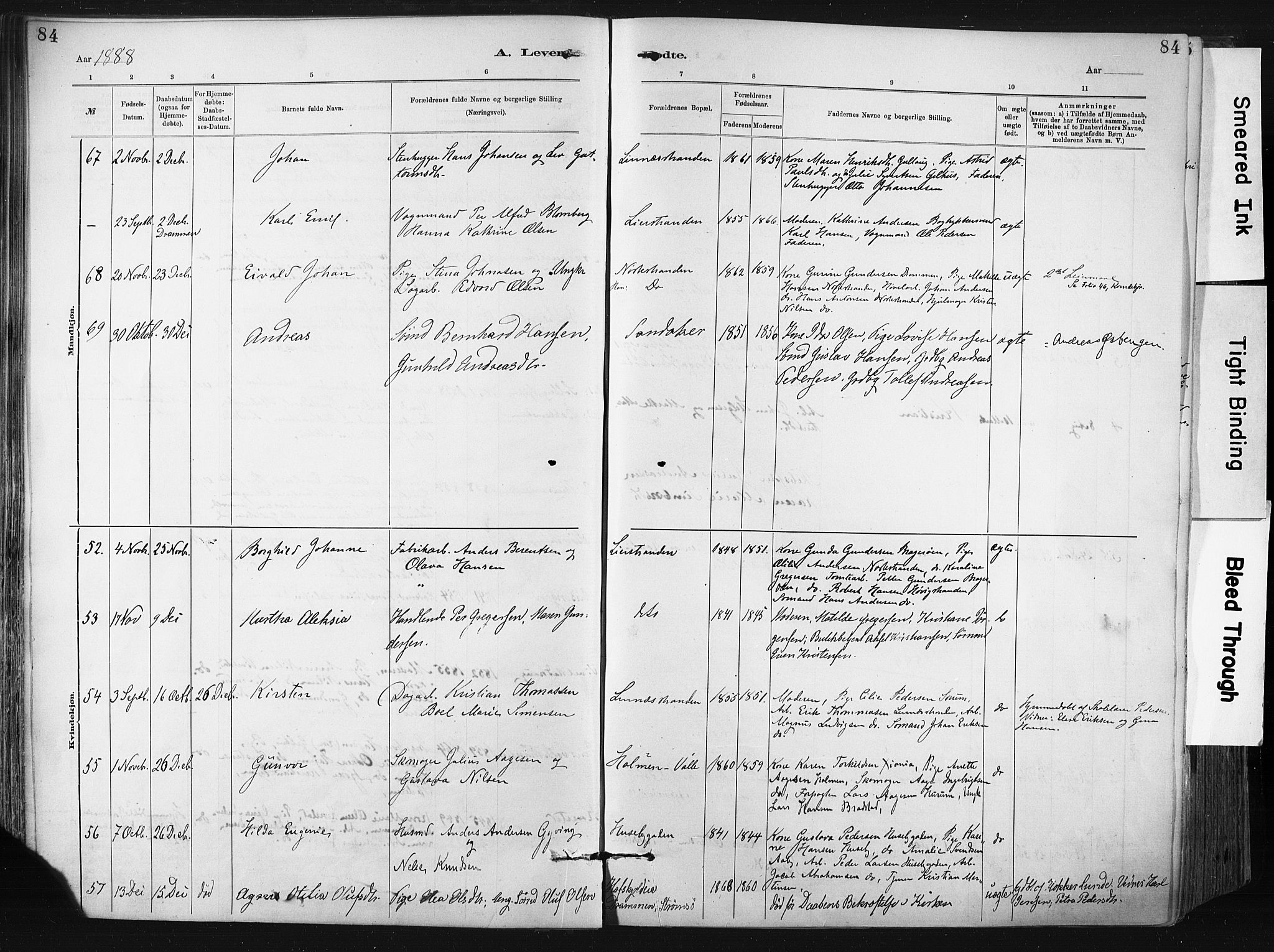 Lier kirkebøker, AV/SAKO-A-230/F/Fa/L0015: Parish register (official) no. I 15, 1883-1894, p. 84