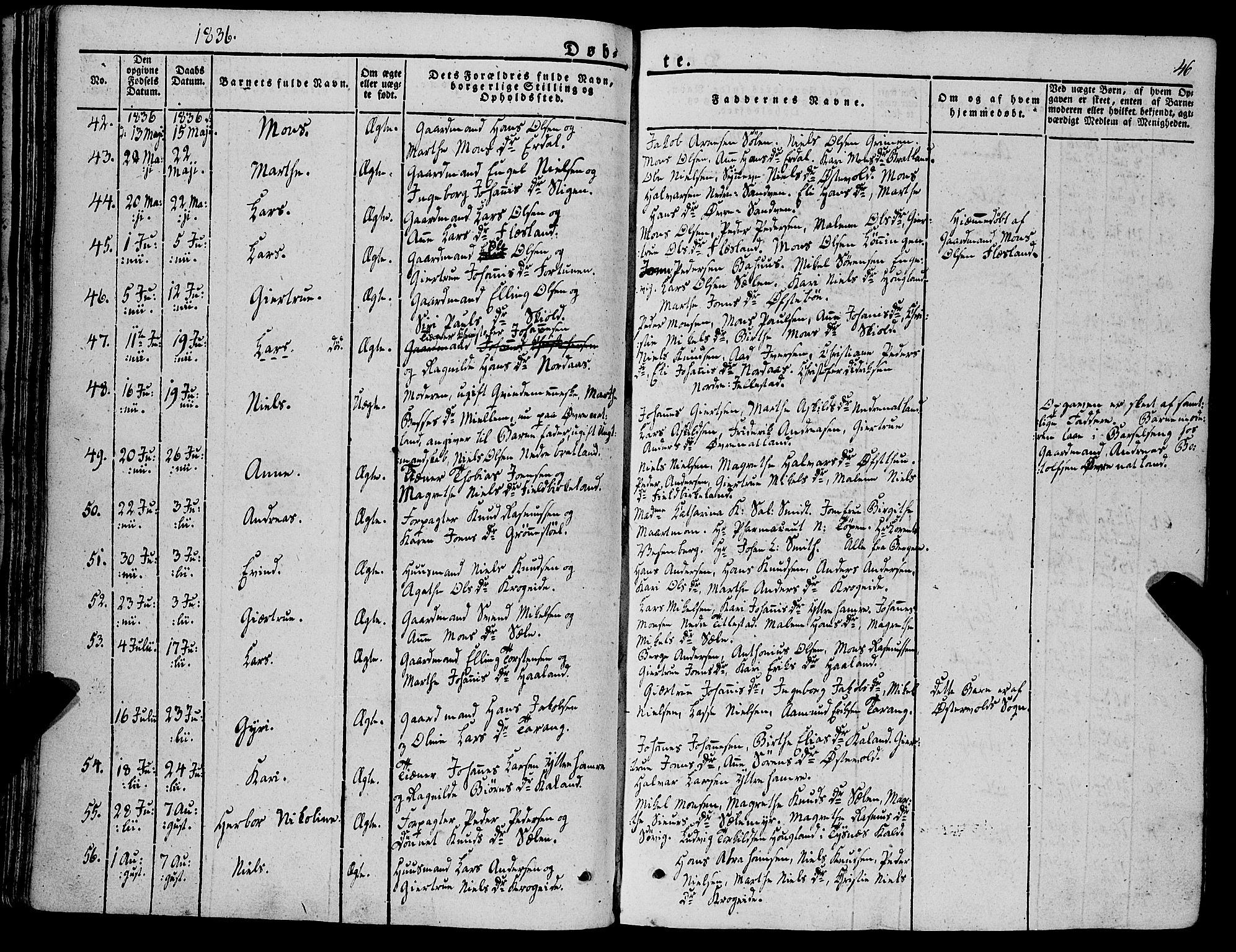 Fana Sokneprestembete, AV/SAB-A-75101/H/Haa/Haaa/L0008: Parish register (official) no. A 8, 1829-1851, p. 46