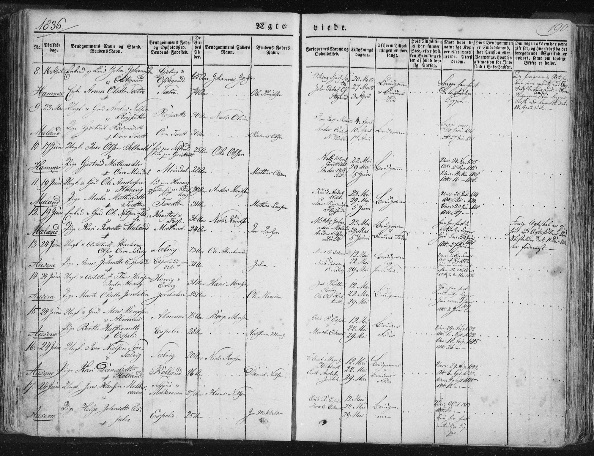 Hamre sokneprestembete, SAB/A-75501/H/Ha/Haa/Haaa/L0012: Parish register (official) no. A 12, 1834-1845, p. 190