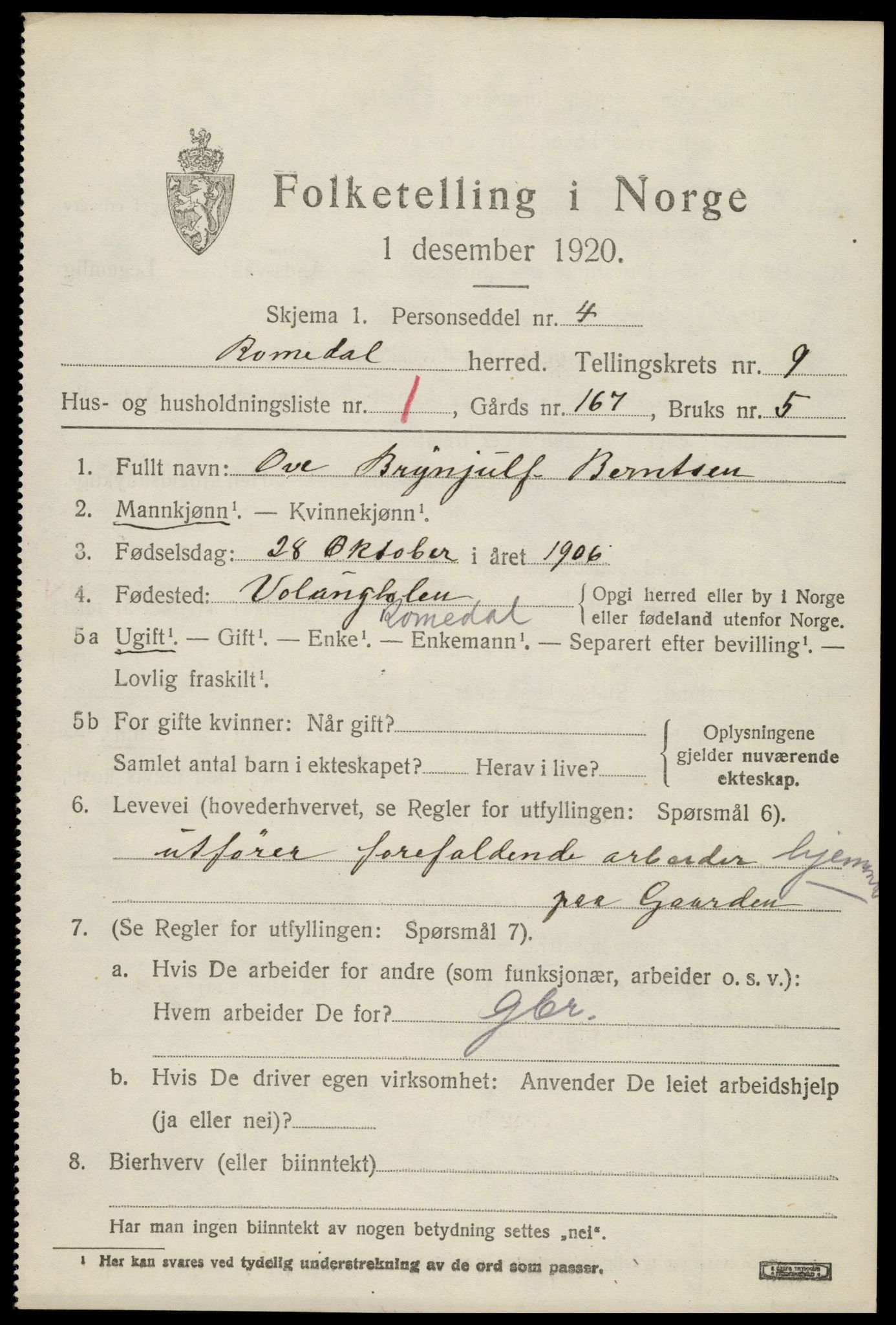 SAH, 1920 census for Romedal, 1920, p. 10359