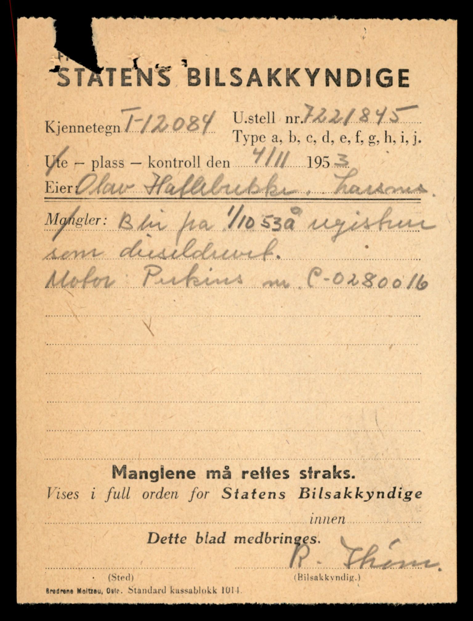 Møre og Romsdal vegkontor - Ålesund trafikkstasjon, AV/SAT-A-4099/F/Fe/L0033: Registreringskort for kjøretøy T 12151 - T 12474, 1927-1998, p. 1765