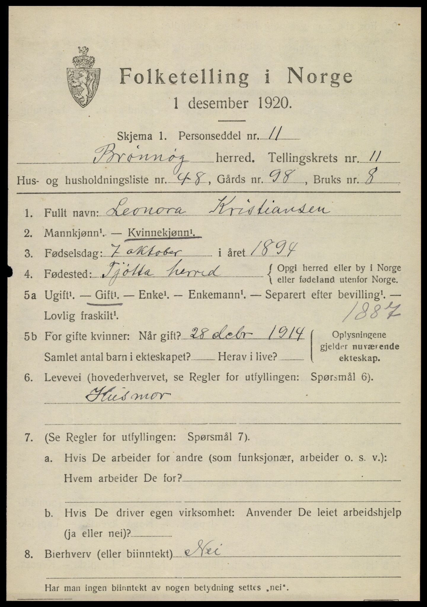 SAT, 1920 census for Brønnøy, 1920, p. 8742