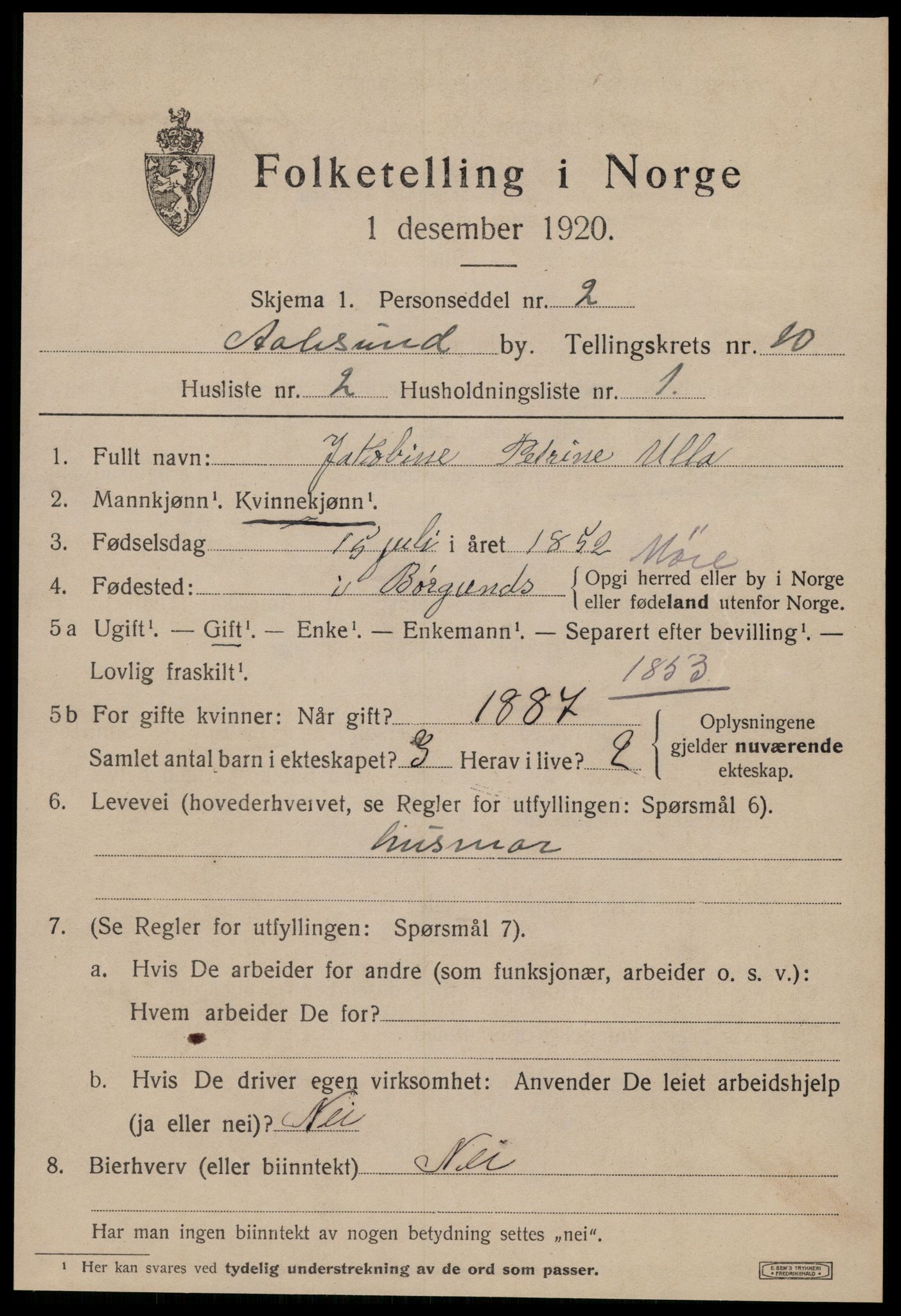 SAT, 1920 census for Ålesund, 1920, p. 23860