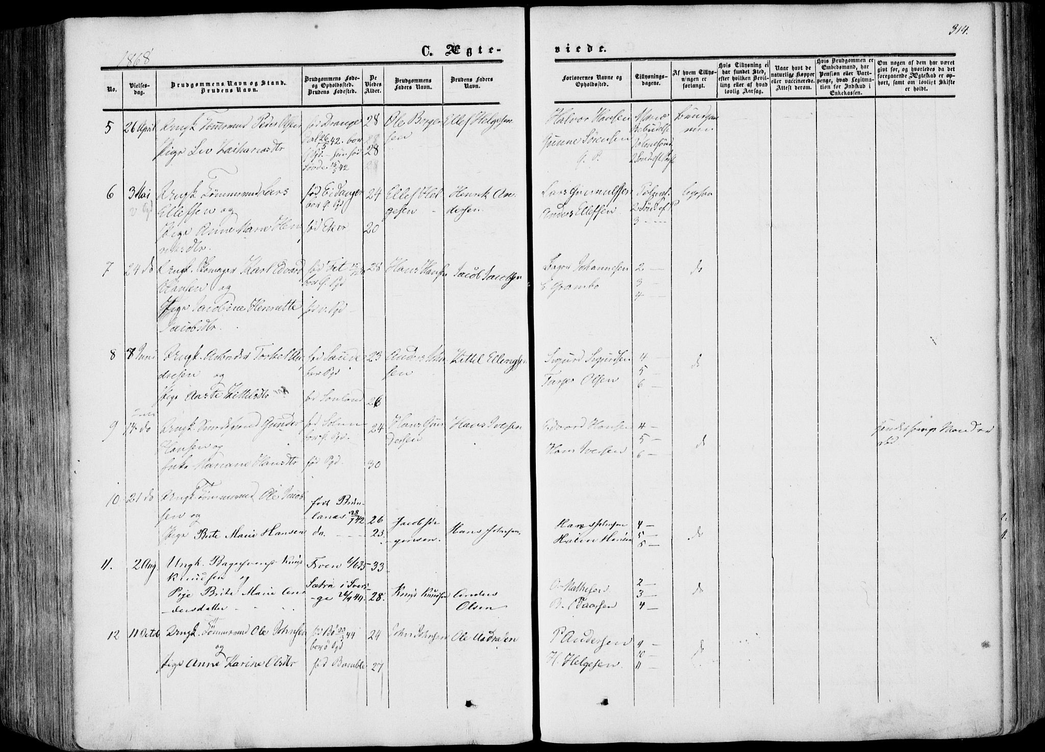 Porsgrunn kirkebøker , AV/SAKO-A-104/F/Fa/L0007: Parish register (official) no. 7, 1858-1877, p. 314