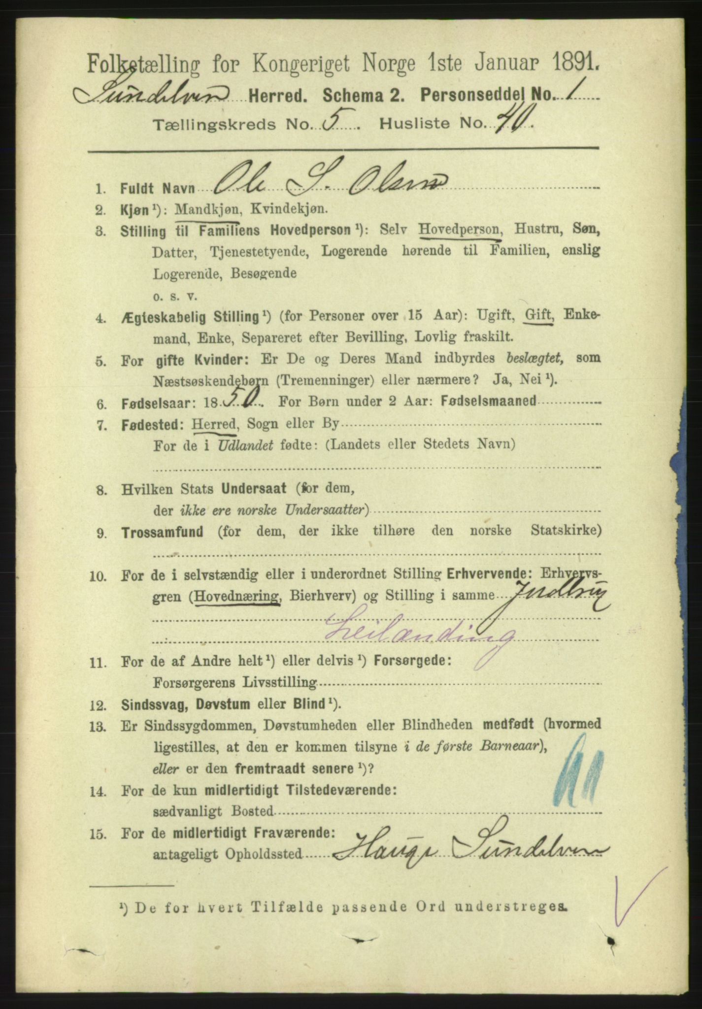 RA, 1891 census for 1523 Sunnylven, 1891, p. 1453