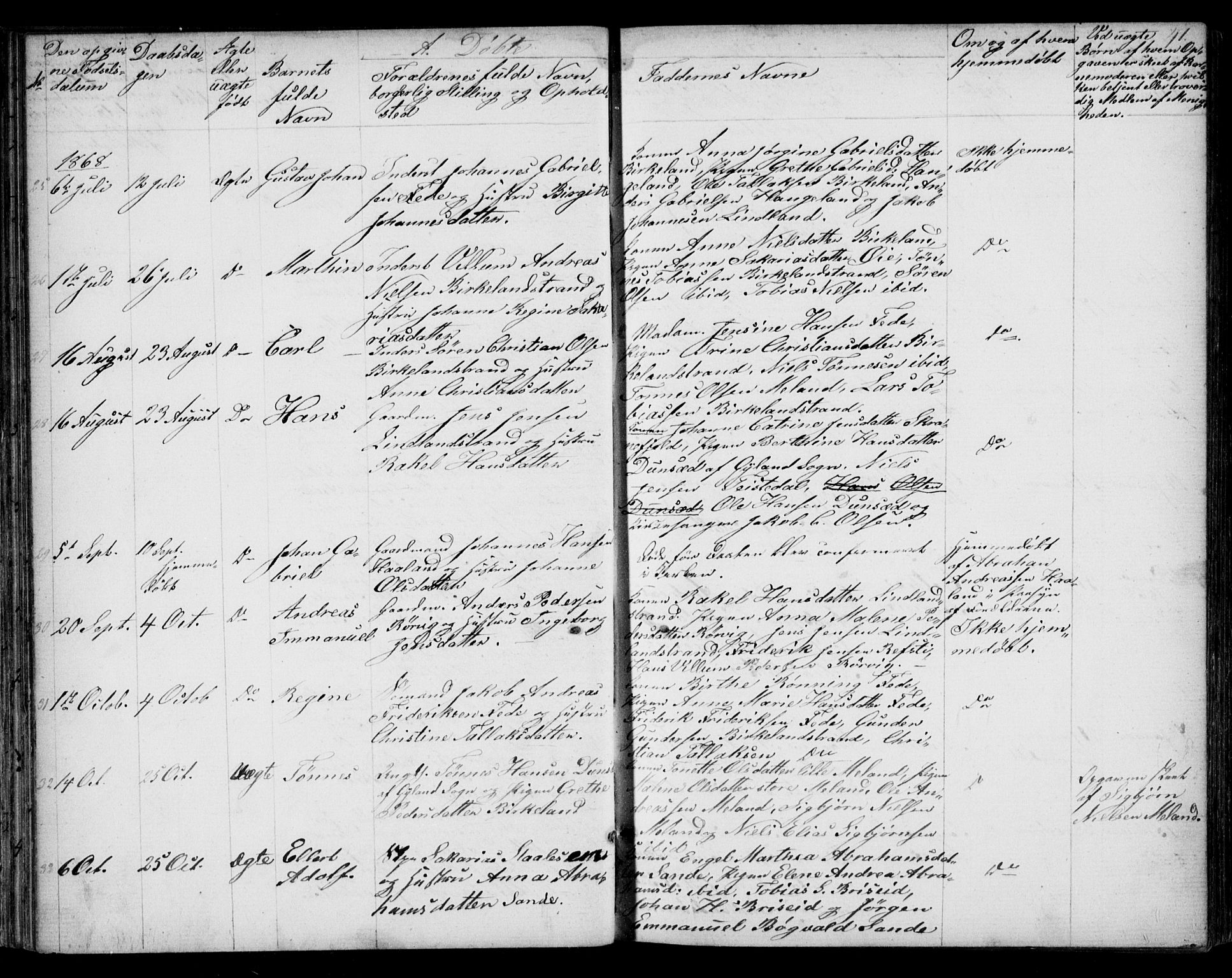 Kvinesdal sokneprestkontor, AV/SAK-1111-0026/F/Fb/Fba/L0003: Parish register (copy) no. B 3, 1858-1893, p. 41