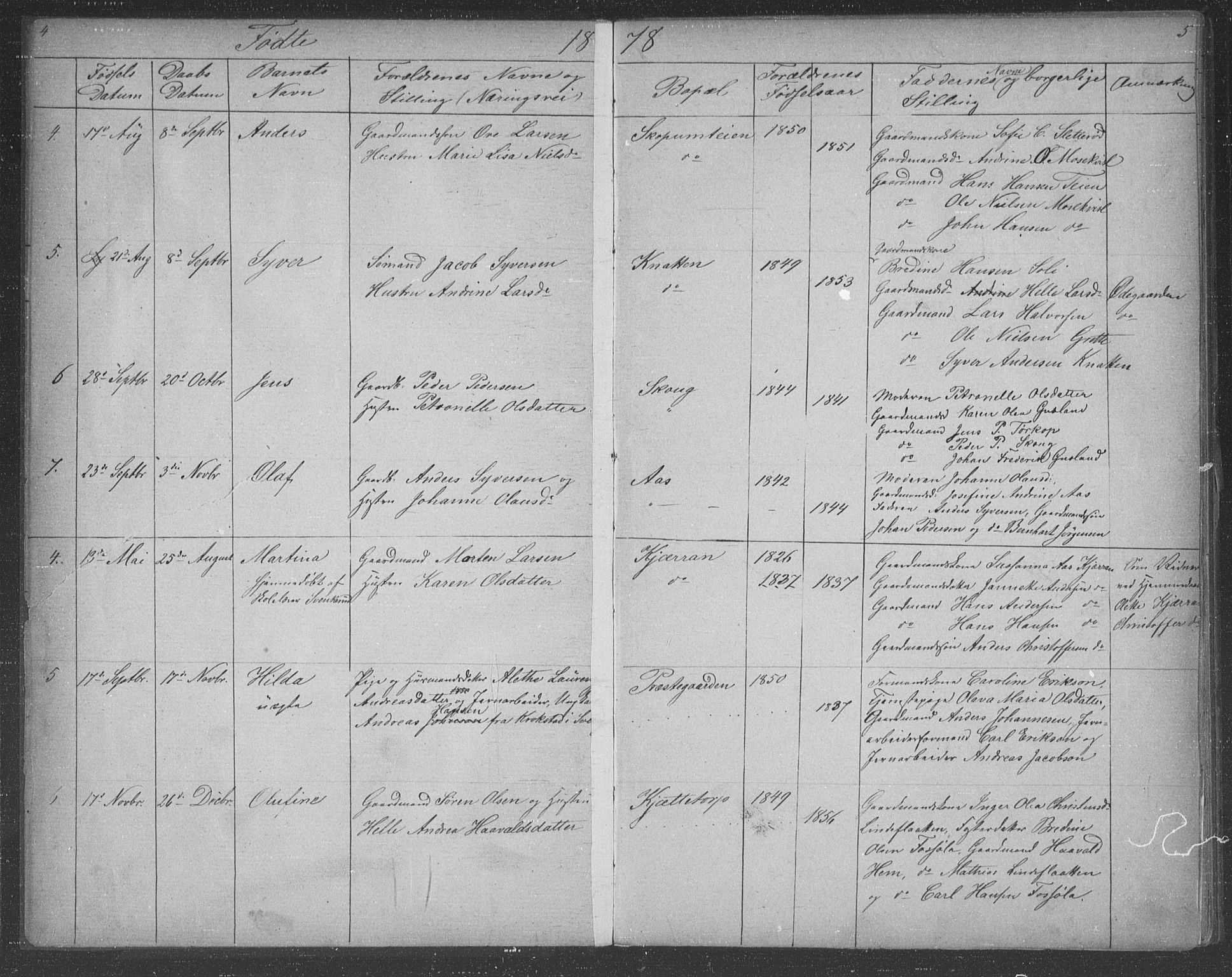 Borre kirkebøker, AV/SAKO-A-338/G/Gb/L0002: Parish register (copy) no. II 2, 1878-1892, p. 4-5