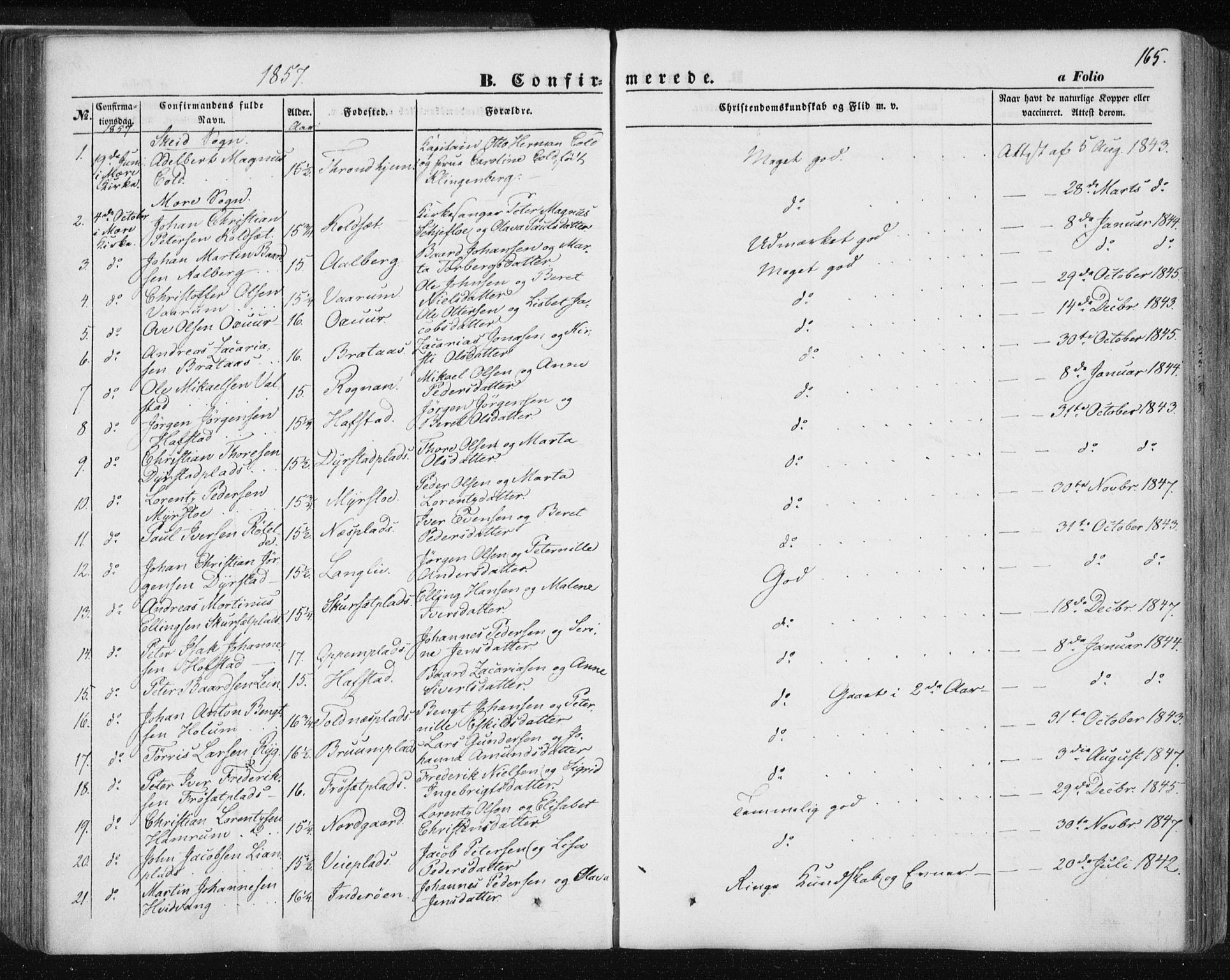 Ministerialprotokoller, klokkerbøker og fødselsregistre - Nord-Trøndelag, SAT/A-1458/735/L0342: Parish register (official) no. 735A07 /1, 1849-1862, p. 165