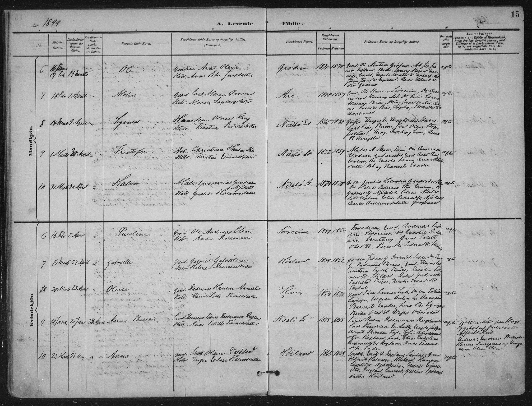 Hå sokneprestkontor, AV/SAST-A-101801/002/B/L0001: Parish register (official) no. A 11, 1897-1924, p. 15