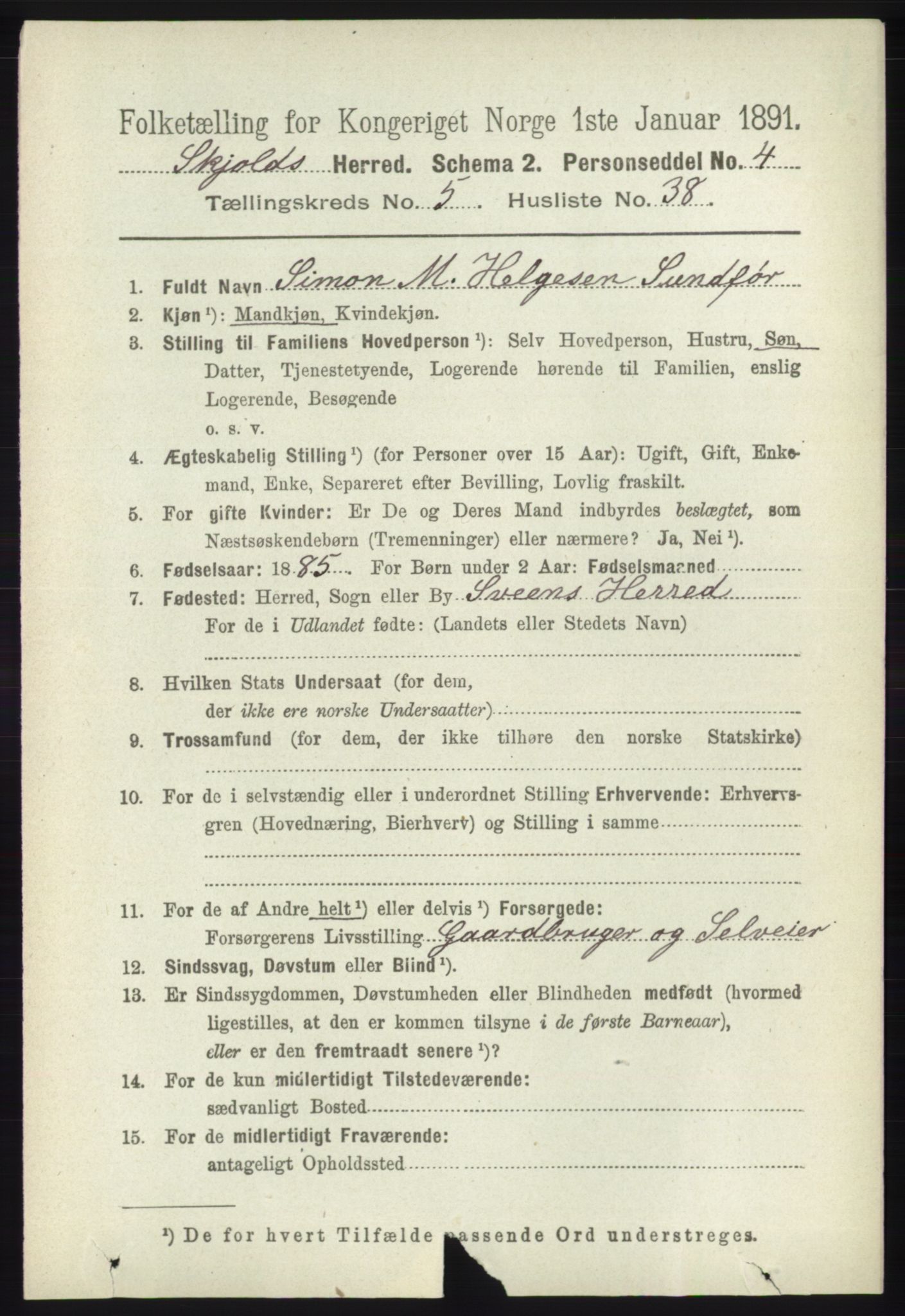 RA, 1891 census for 1154 Skjold, 1891, p. 946