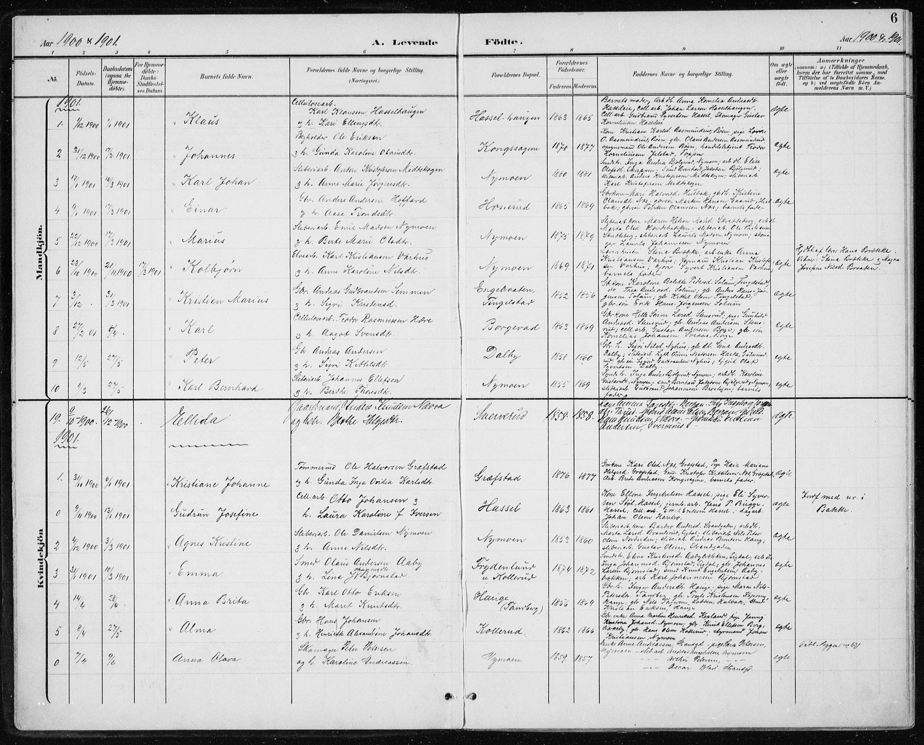 Modum kirkebøker, SAKO/A-234/F/Fa/L0017: Parish register (official) no. 17, 1900-1915, p. 6