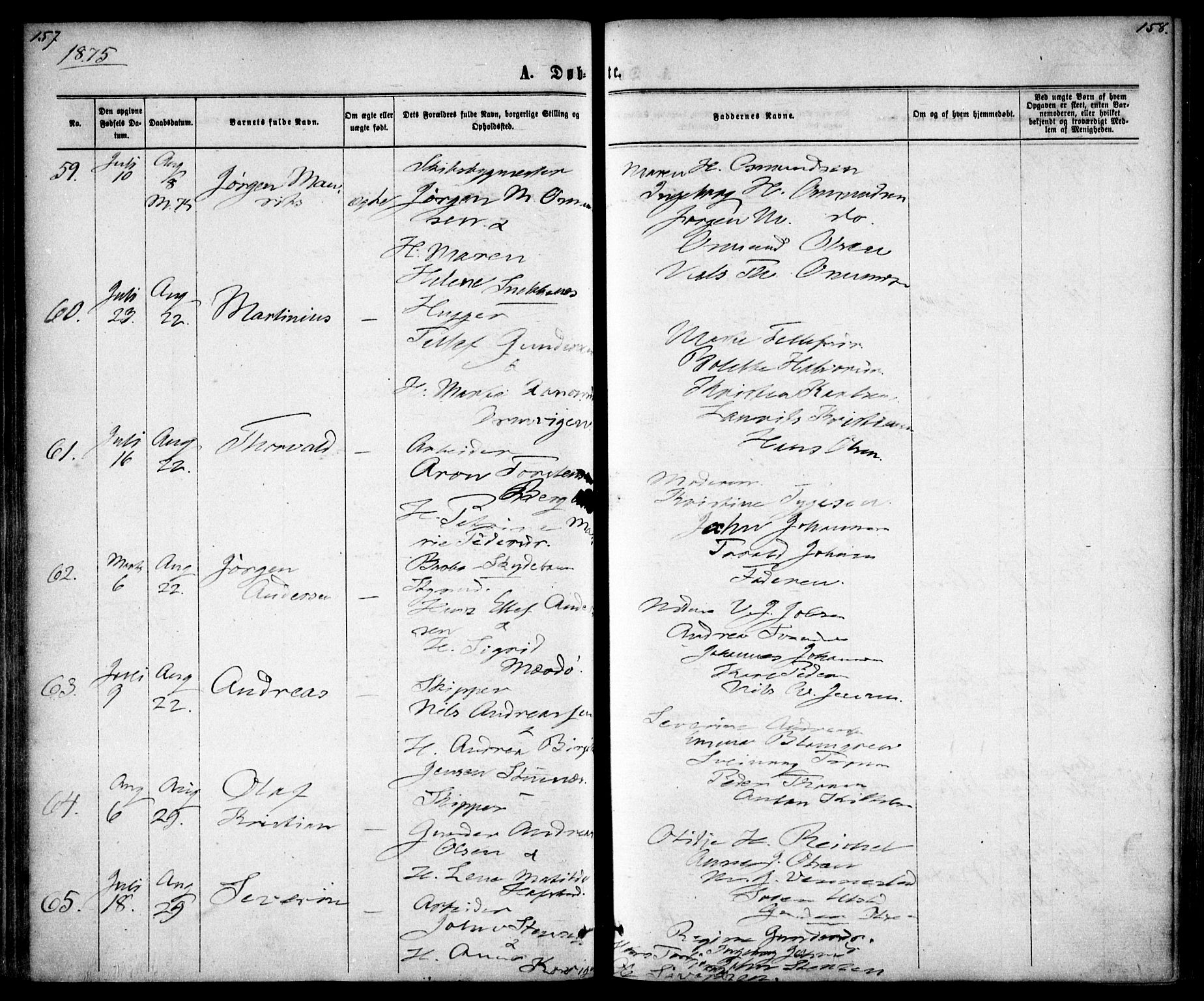 Tromøy sokneprestkontor, AV/SAK-1111-0041/F/Fa/L0008: Parish register (official) no. A 8, 1870-1877, p. 157-158