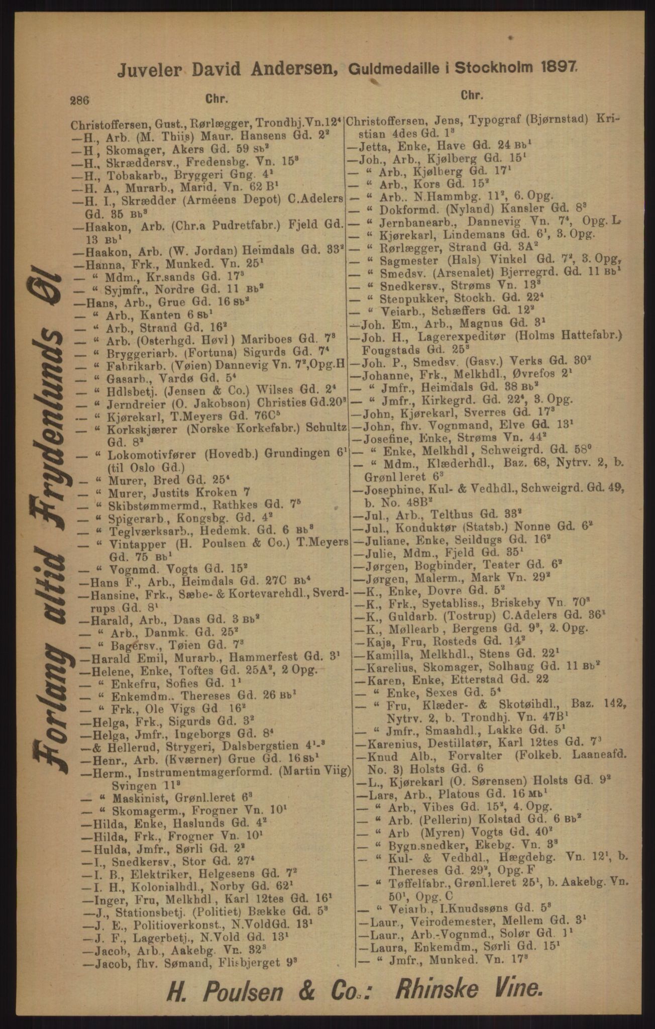 Kristiania/Oslo adressebok, PUBL/-, 1905, p. 286