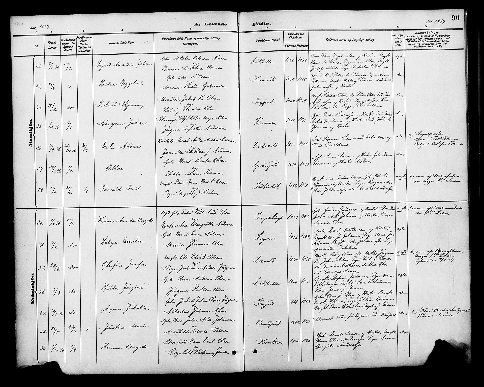 Lenvik sokneprestembete, SATØ/S-1310/H/Ha/Haa/L0013kirke: Parish register (official) no. 13, 1890-1898, p. 90