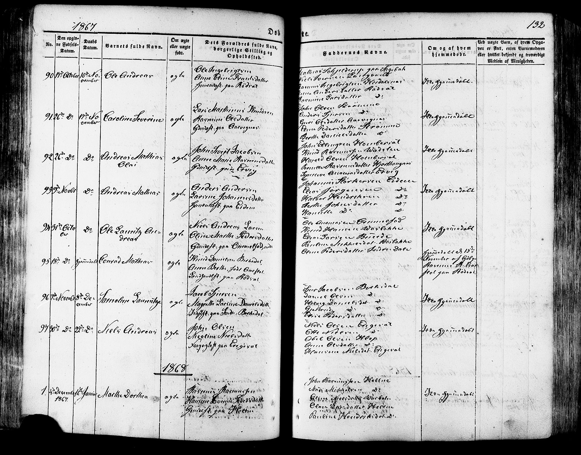 Ministerialprotokoller, klokkerbøker og fødselsregistre - Møre og Romsdal, SAT/A-1454/511/L0140: Parish register (official) no. 511A07, 1851-1878, p. 132