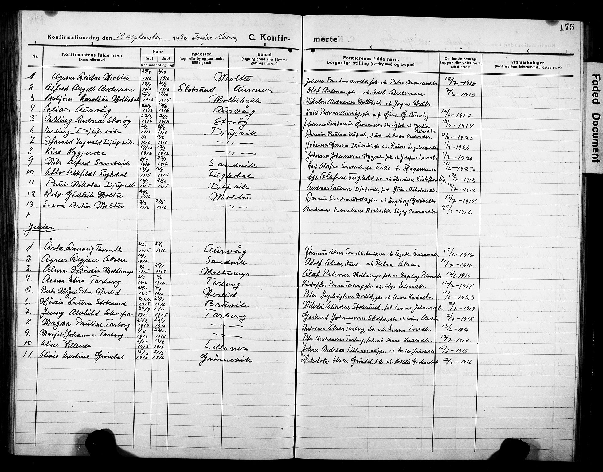 Ministerialprotokoller, klokkerbøker og fødselsregistre - Møre og Romsdal, AV/SAT-A-1454/507/L0084: Parish register (copy) no. 507C07, 1919-1932, p. 175