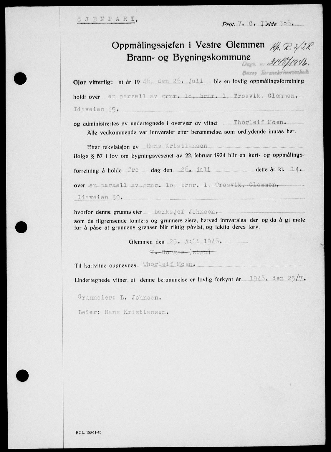 Onsøy sorenskriveri, SAO/A-10474/G/Ga/Gab/L0018: Mortgage book no. II A-18, 1946-1947, Diary no: : 3148/1946