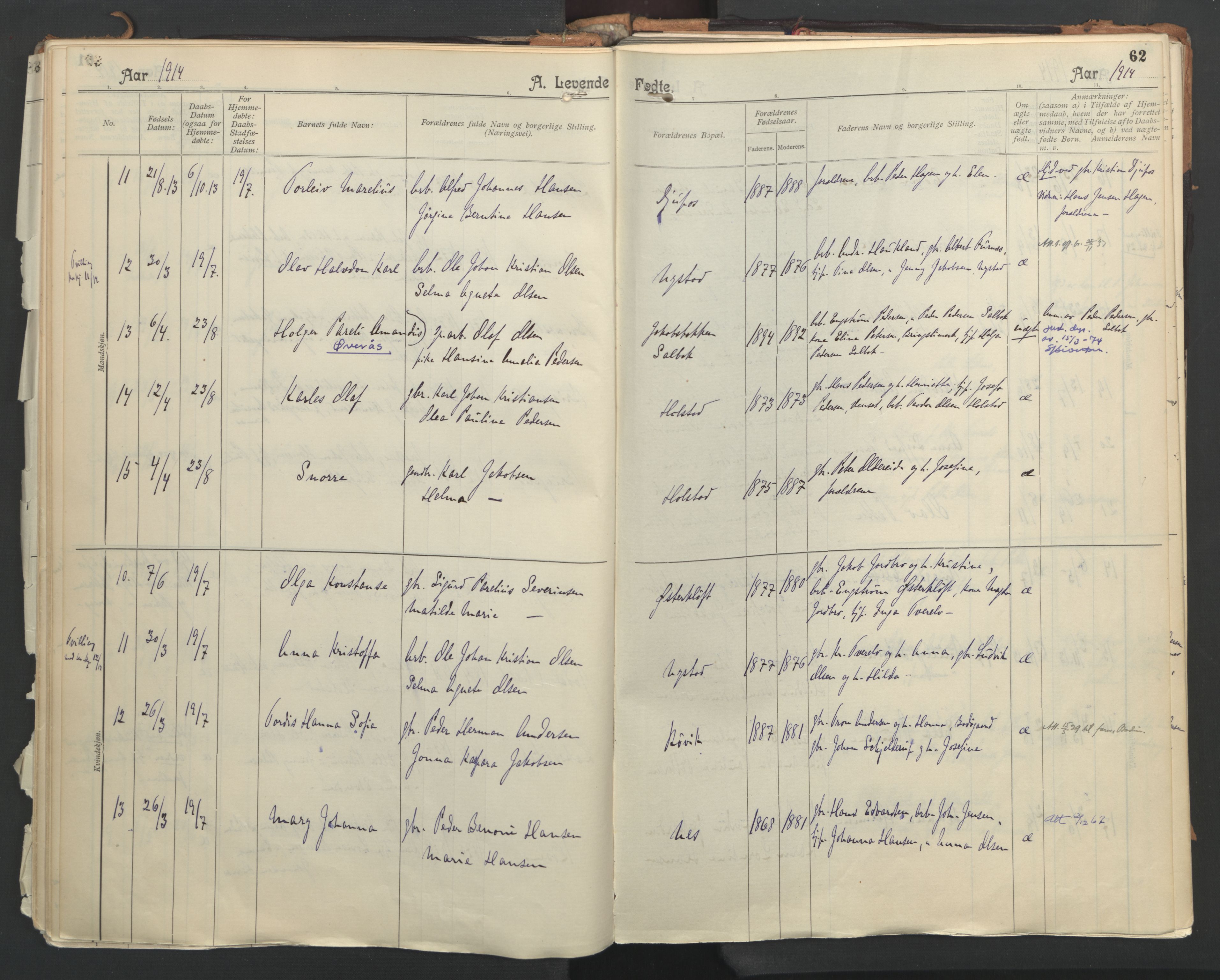 Ministerialprotokoller, klokkerbøker og fødselsregistre - Nordland, AV/SAT-A-1459/851/L0724: Parish register (official) no. 851A01, 1901-1922, p. 62