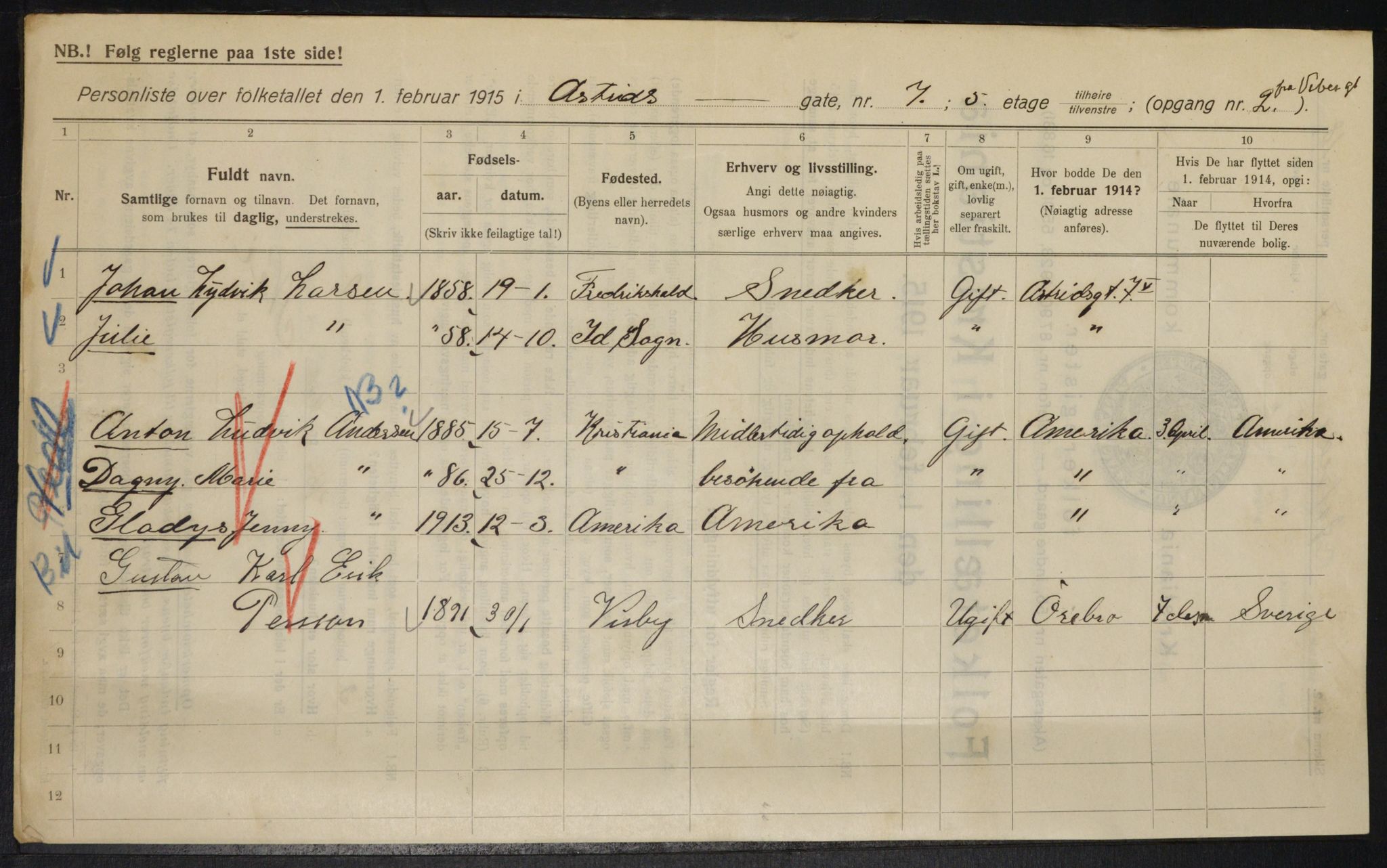 OBA, Municipal Census 1915 for Kristiania, 1915, p. 17206