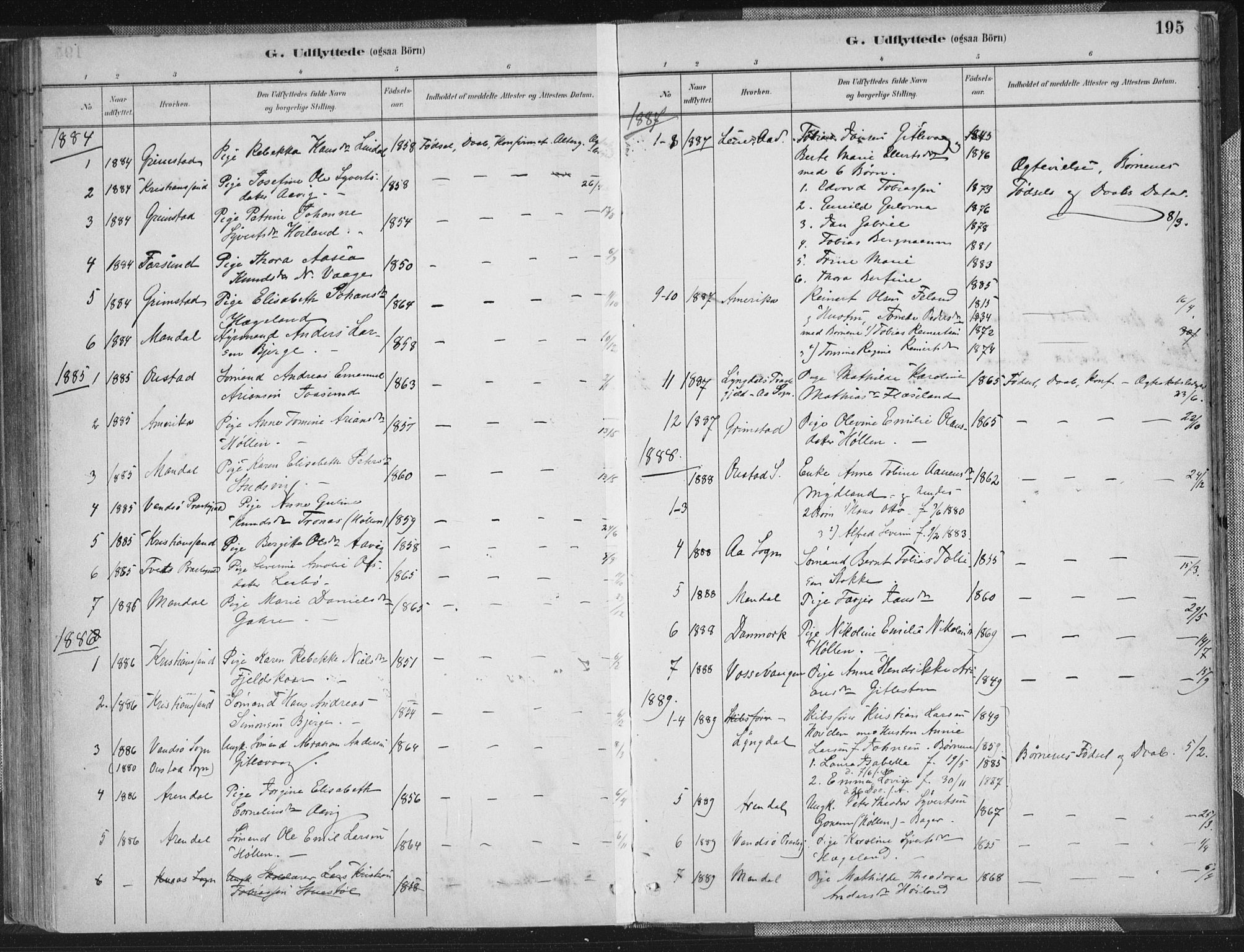 Sør-Audnedal sokneprestkontor, AV/SAK-1111-0039/F/Fa/Faa/L0004: Parish register (official) no. A 4, 1884-1909, p. 195