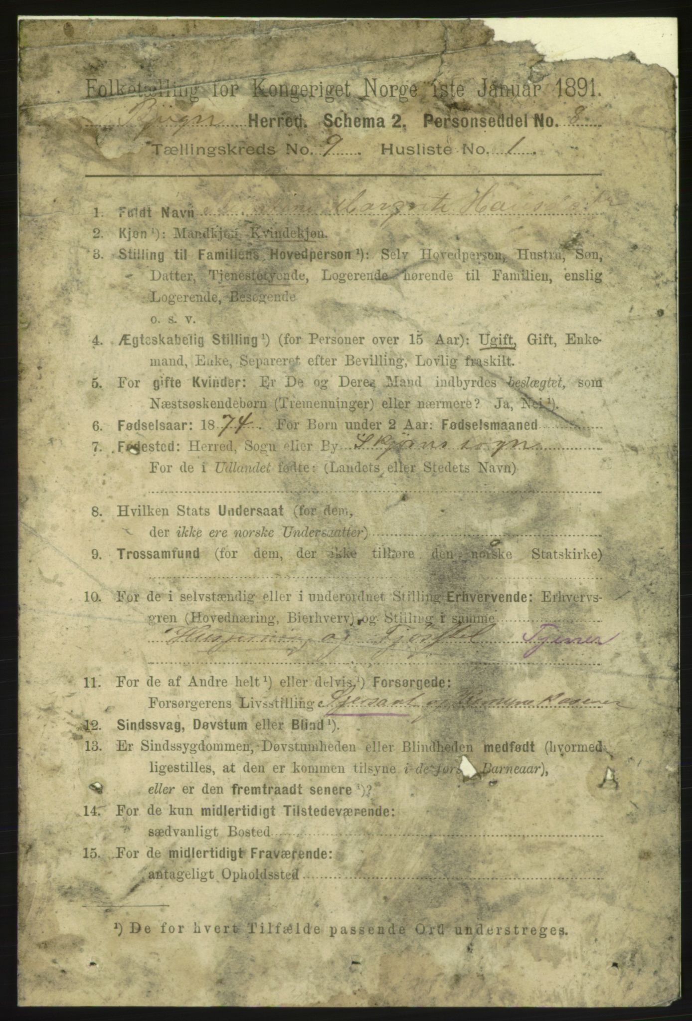 RA, 1891 census for 1627 Bjugn, 1891, p. 2390