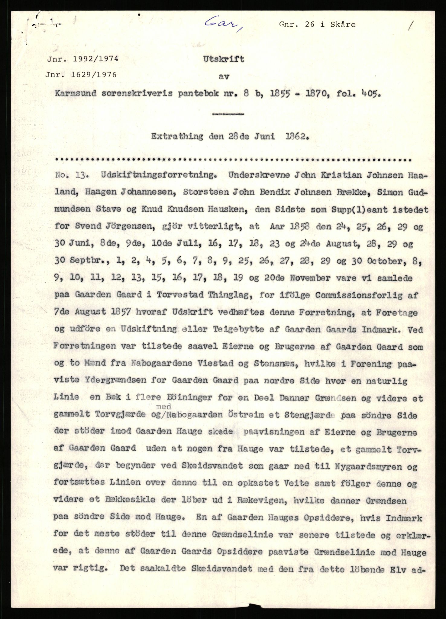 Statsarkivet i Stavanger, AV/SAST-A-101971/03/Y/Yj/L0024: Avskrifter sortert etter gårdsnavn: Fæøen - Garborg, 1750-1930, p. 650