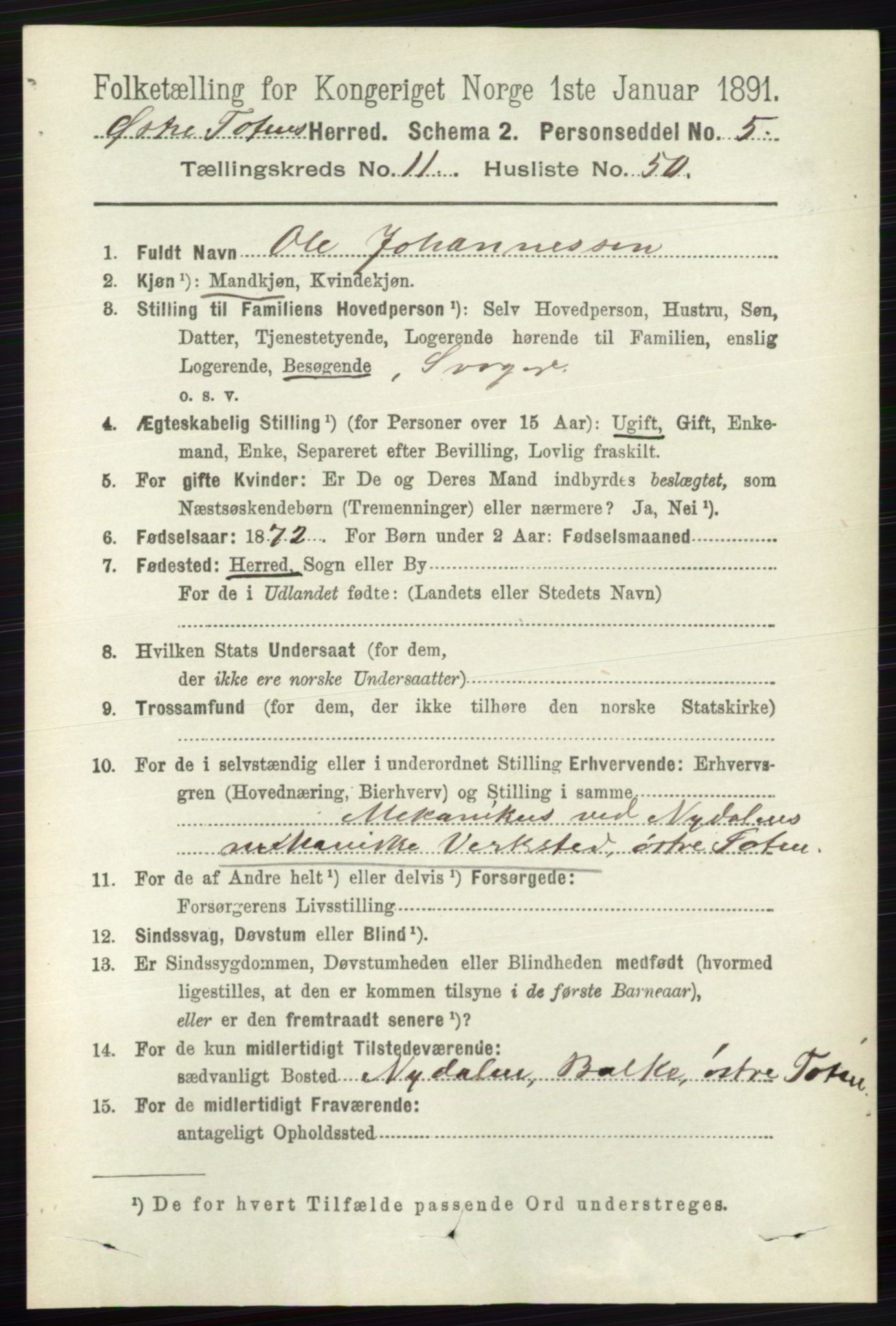 RA, 1891 census for 0528 Østre Toten, 1891, p. 7238