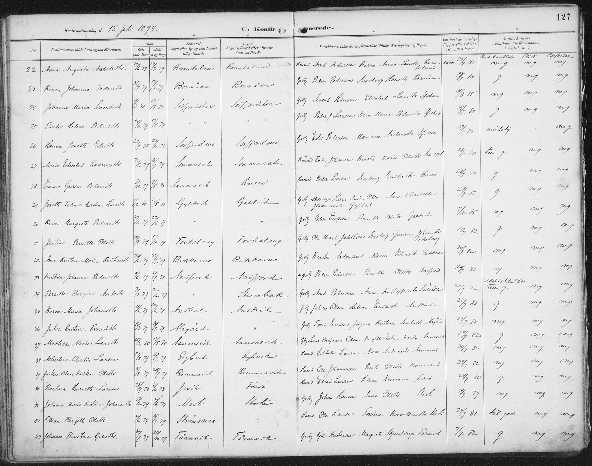 Ministerialprotokoller, klokkerbøker og fødselsregistre - Nordland, SAT/A-1459/854/L0779: Parish register (official) no. 854A02, 1892-1909, p. 127