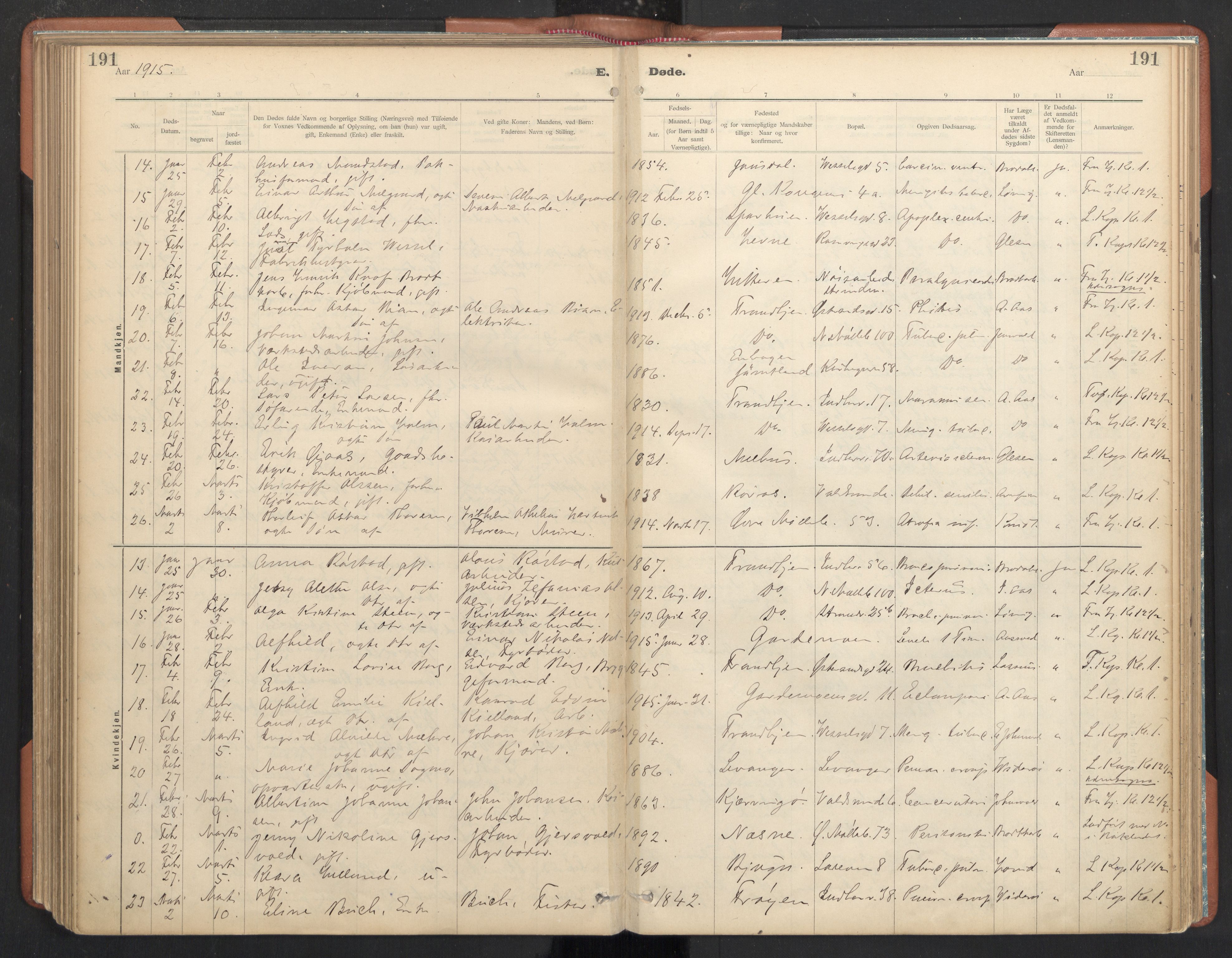 Ministerialprotokoller, klokkerbøker og fødselsregistre - Sør-Trøndelag, SAT/A-1456/605/L0244: Parish register (official) no. 605A06, 1908-1954, p. 191