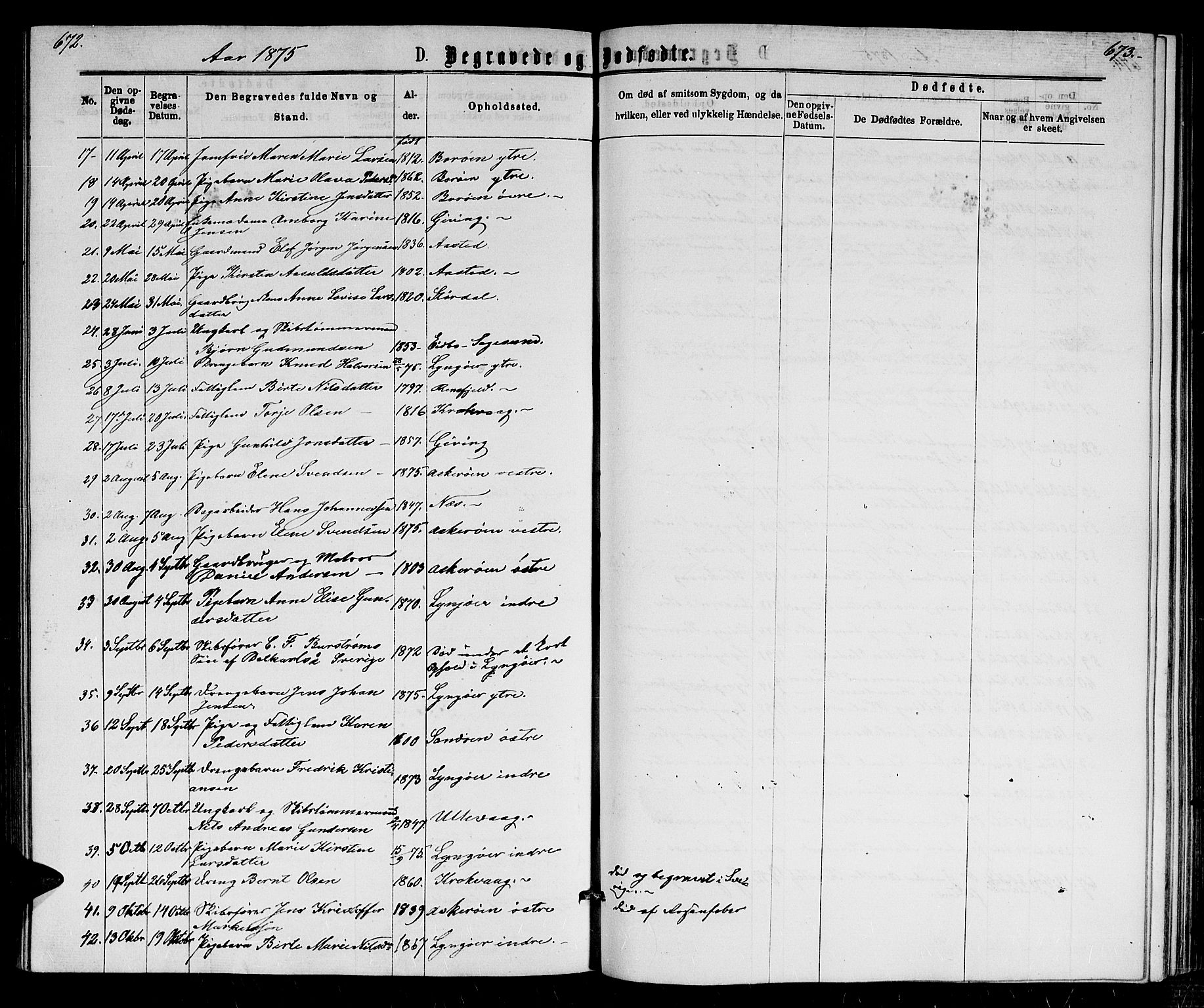 Dypvåg sokneprestkontor, AV/SAK-1111-0007/F/Fb/Fba/L0012: Parish register (copy) no. B 12, 1872-1886, p. 672-673