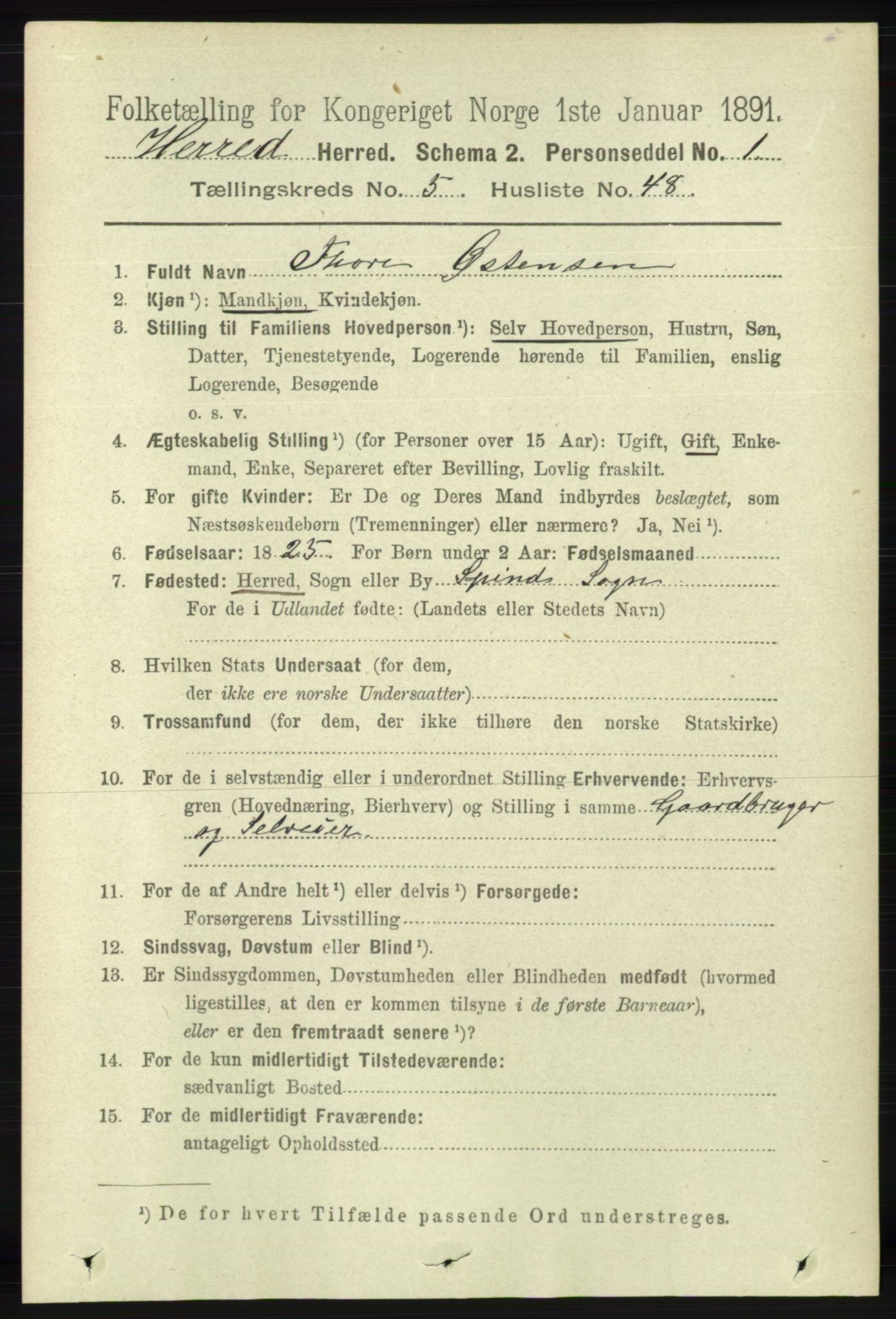 RA, 1891 census for 1039 Herad, 1891, p. 2071