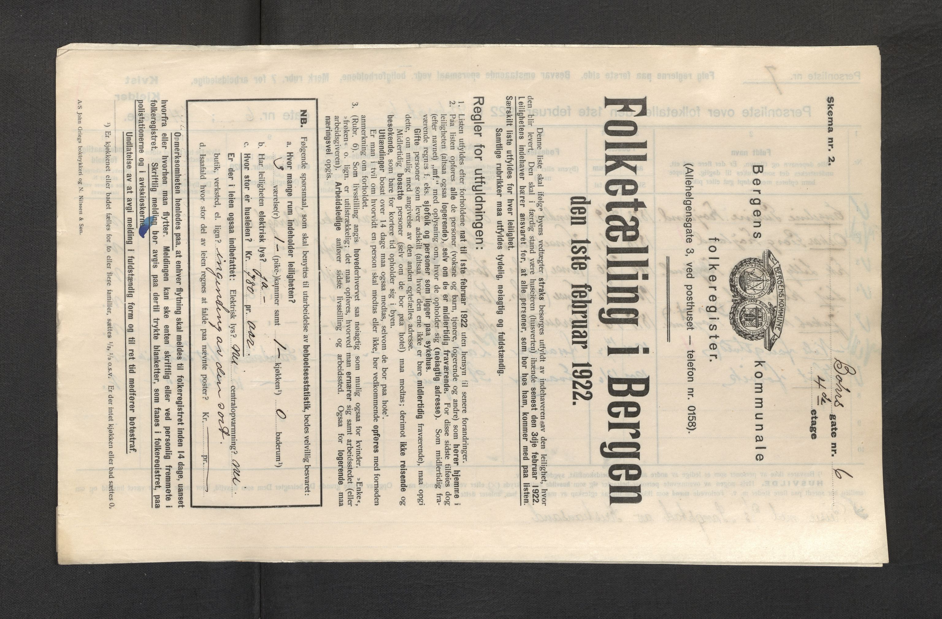 SAB, Municipal Census 1922 for Bergen, 1922, p. 3733