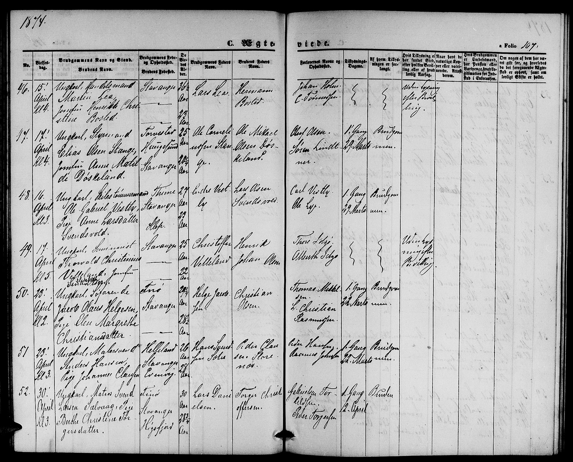 St. Petri sokneprestkontor, AV/SAST-A-101813/001/30/30BB/L0002: Parish register (copy) no. B 2, 1865-1885, p. 107