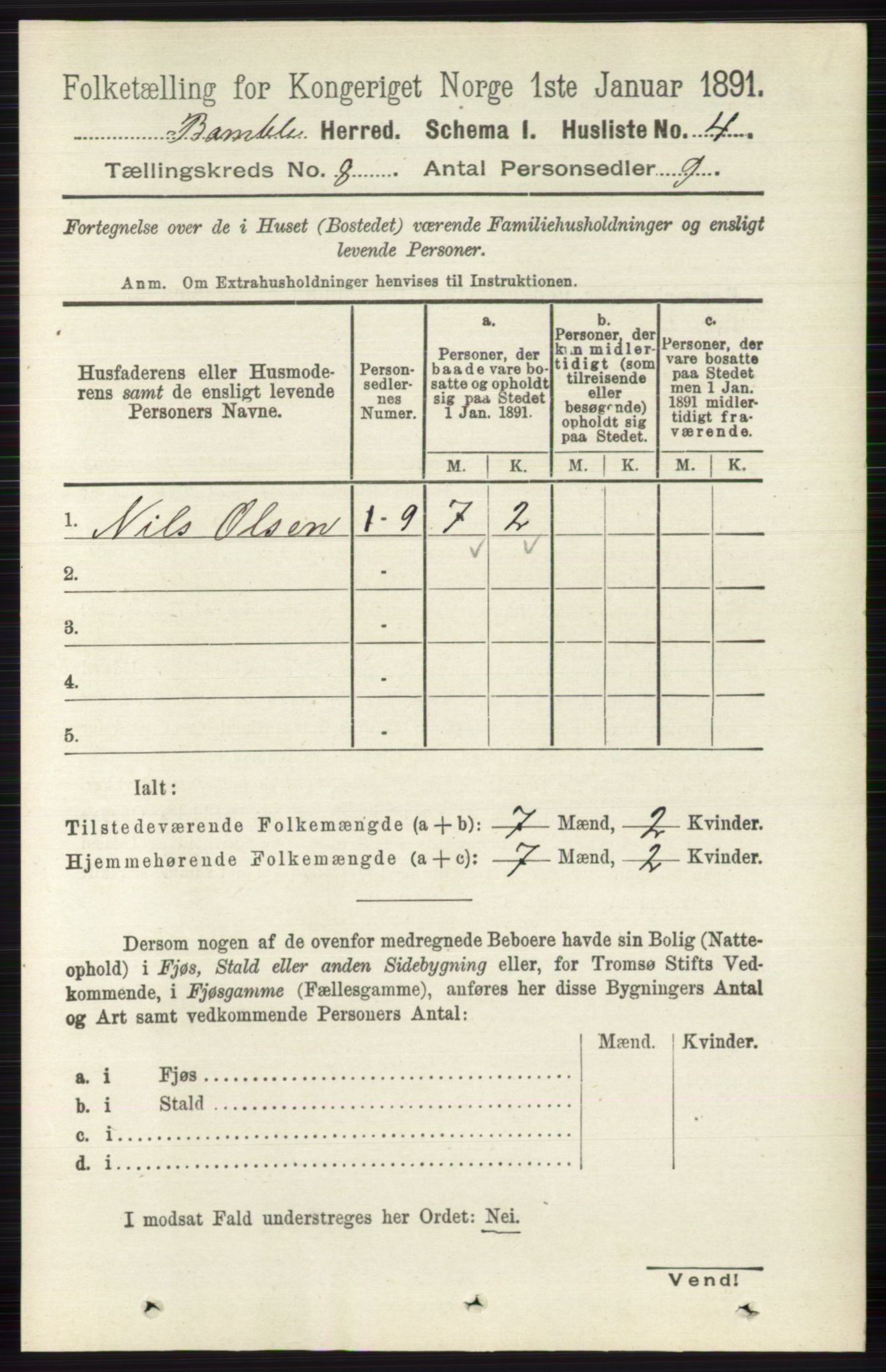 RA, 1891 census for 0814 Bamble, 1891, p. 3418