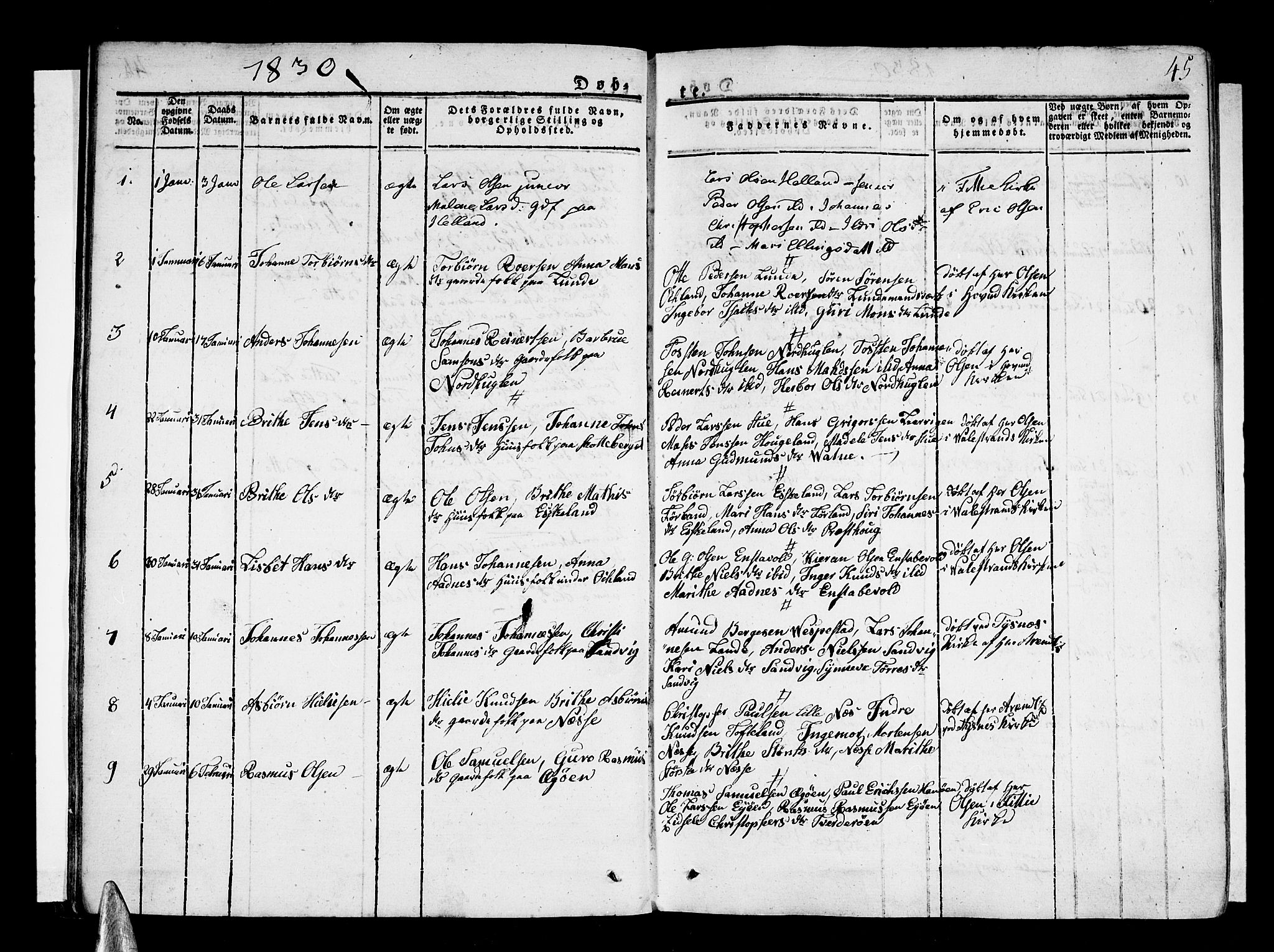 Stord sokneprestembete, AV/SAB-A-78201/H/Haa: Parish register (official) no. A 6, 1826-1840, p. 45