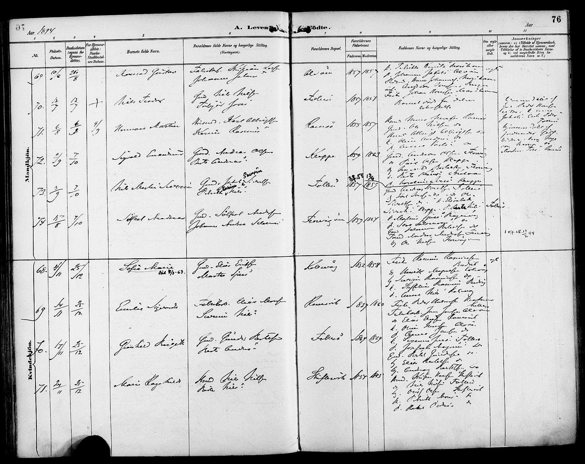 Askøy Sokneprestembete, AV/SAB-A-74101/H/Ha/Haa/Haab/L0002: Parish register (official) no. B 2, 1889-1902, p. 76