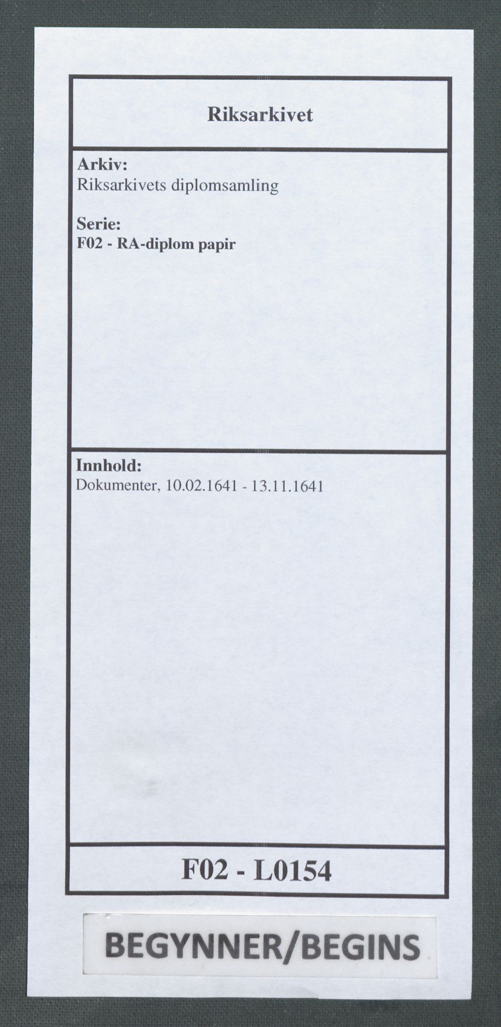 Riksarkivets diplomsamling, RA/EA-5965/F02/L0154: Dokumenter, 1641, p. 1
