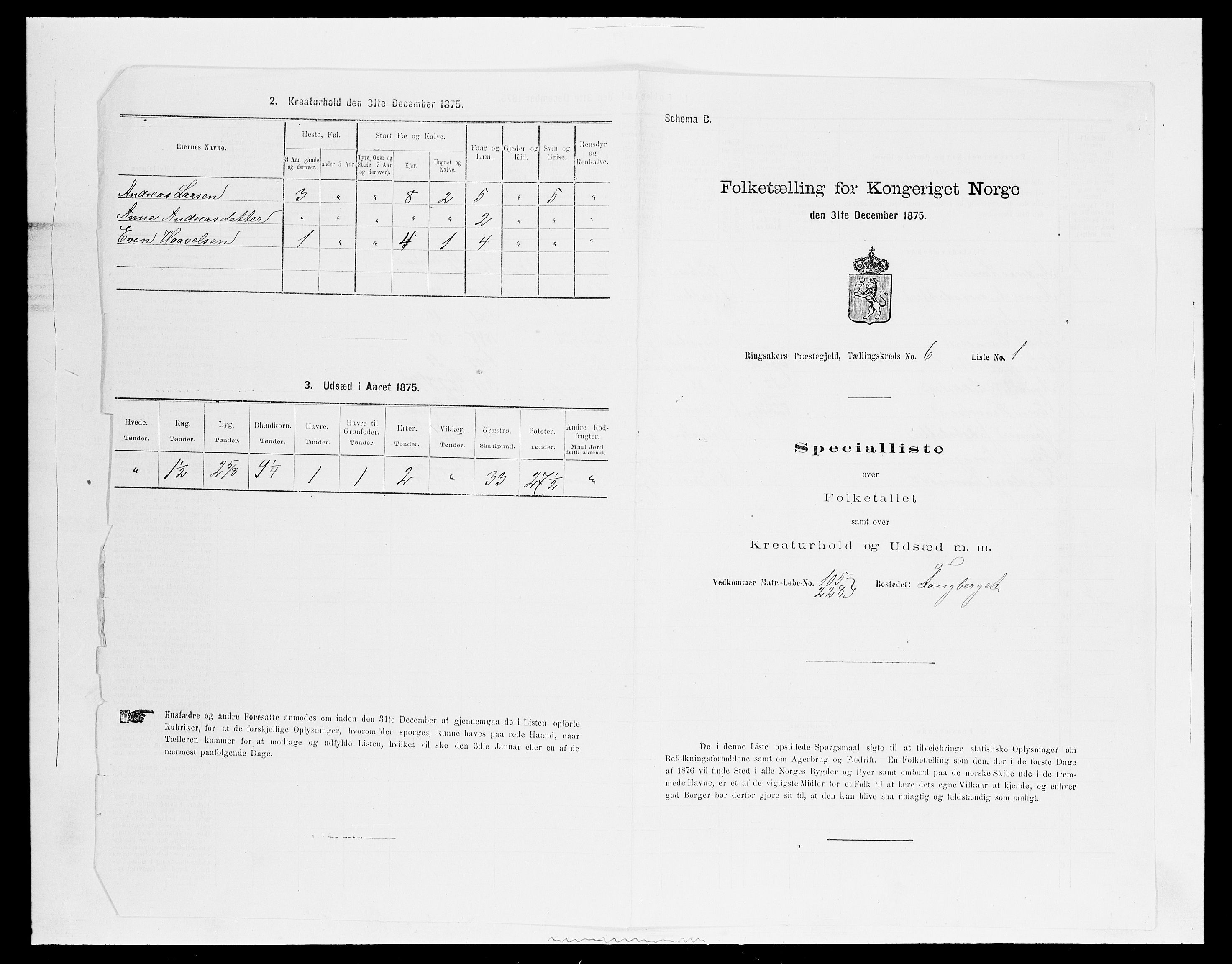 SAH, 1875 census for 0412P Ringsaker, 1875, p. 1212