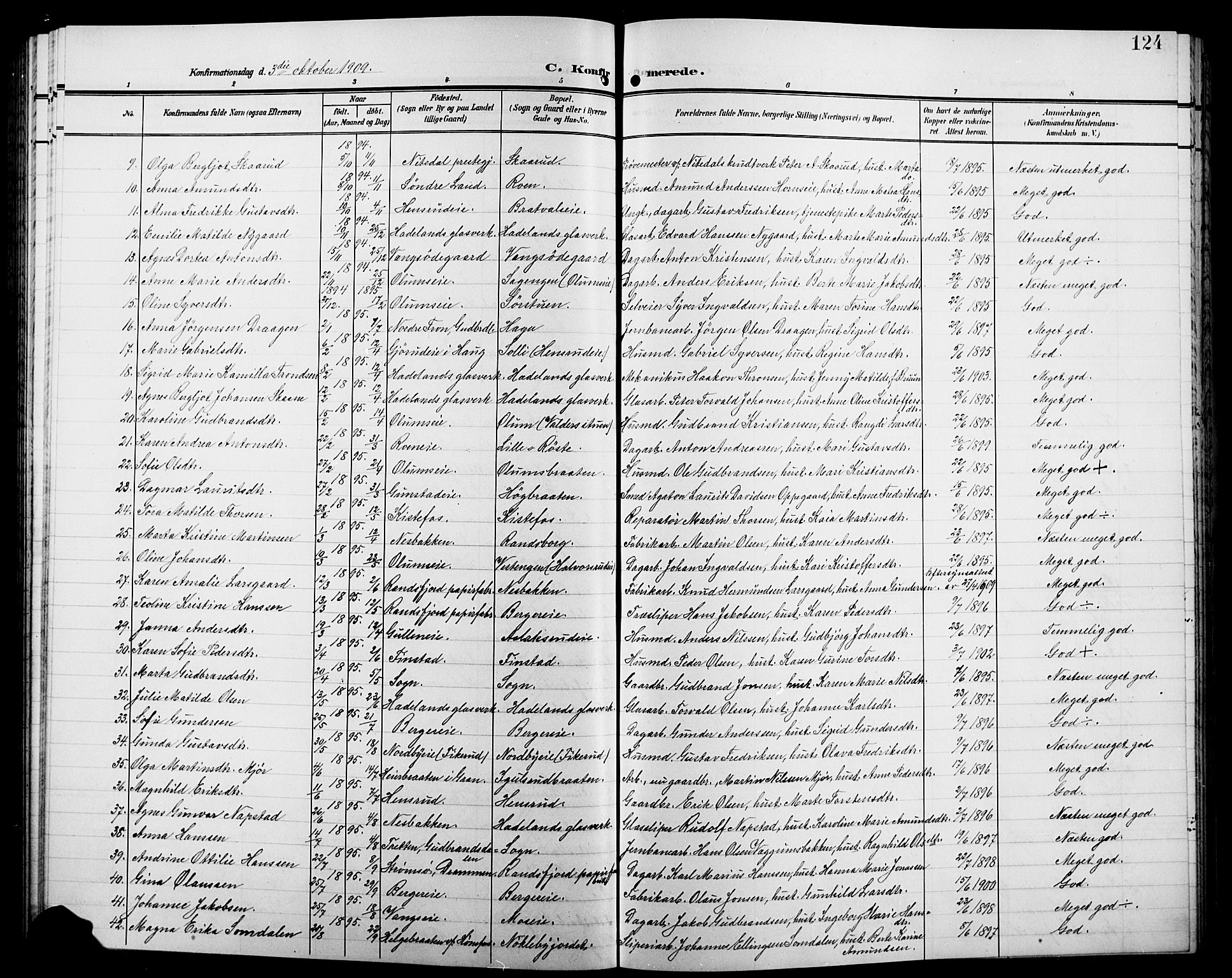 Jevnaker prestekontor, SAH/PREST-116/H/Ha/Hab/L0004: Parish register (copy) no. 4, 1907-1918, p. 124