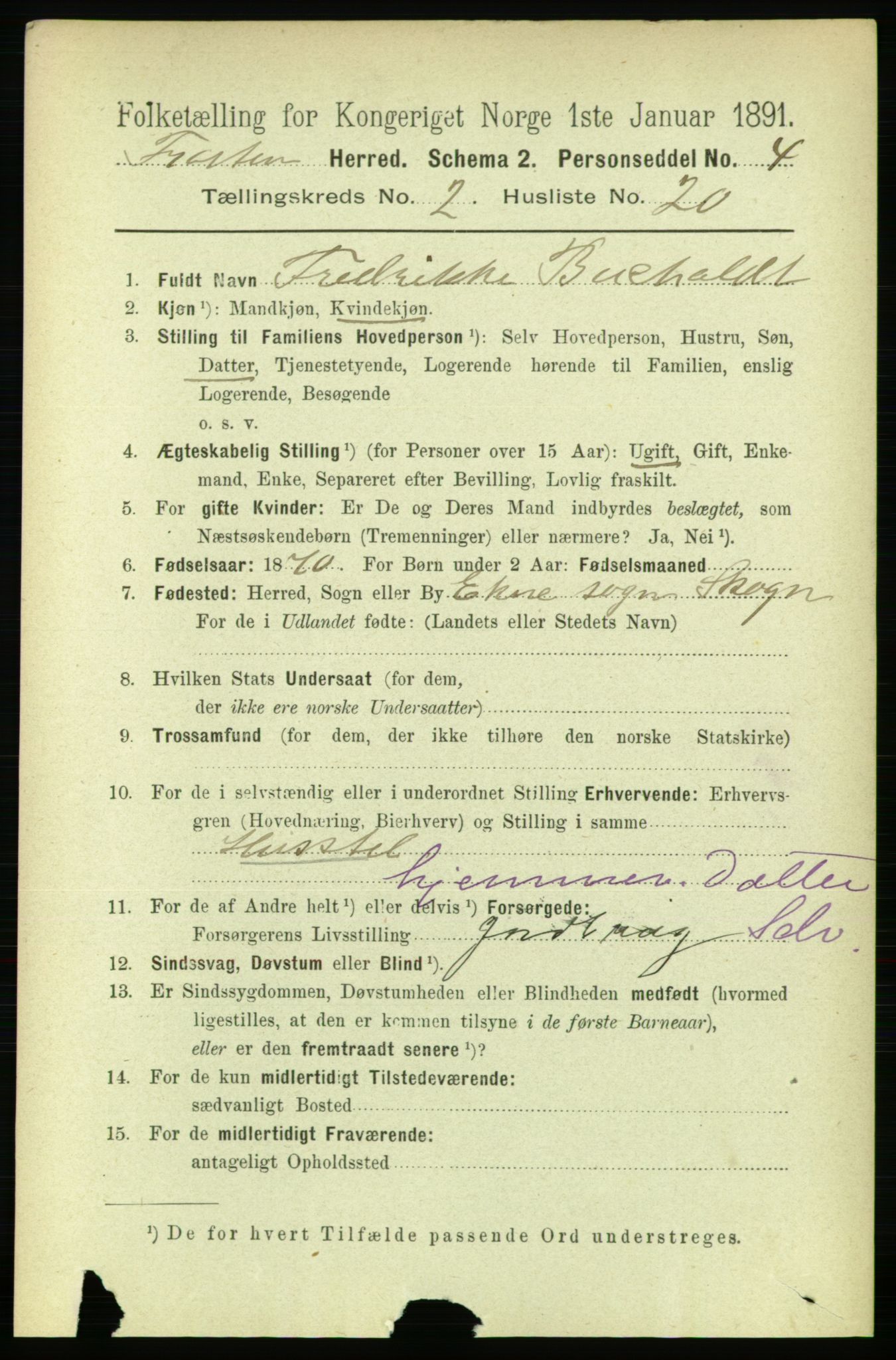 RA, 1891 census for 1717 Frosta, 1891, p. 1180