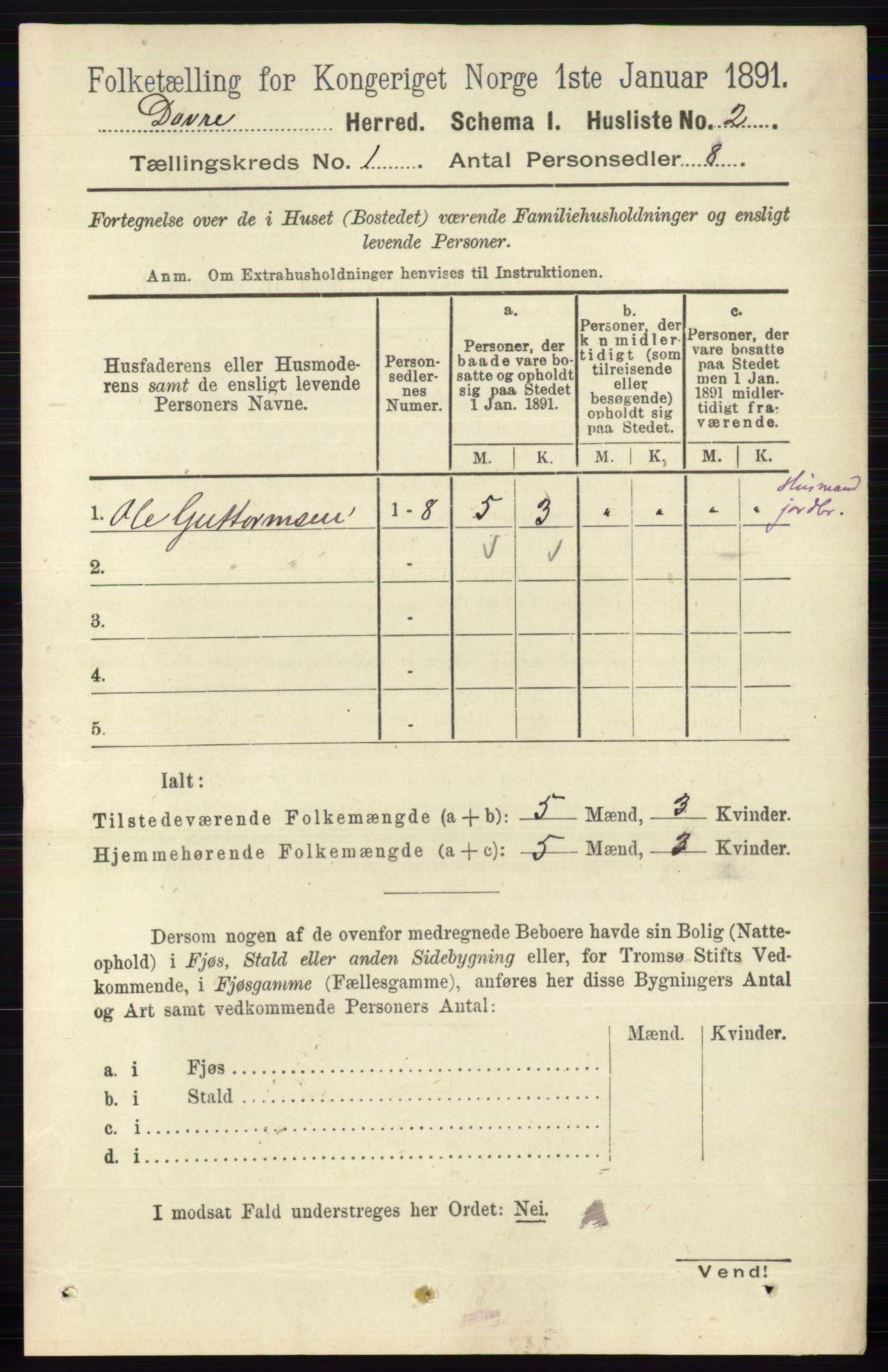 RA, 1891 census for 0511 Dovre, 1891, p. 19