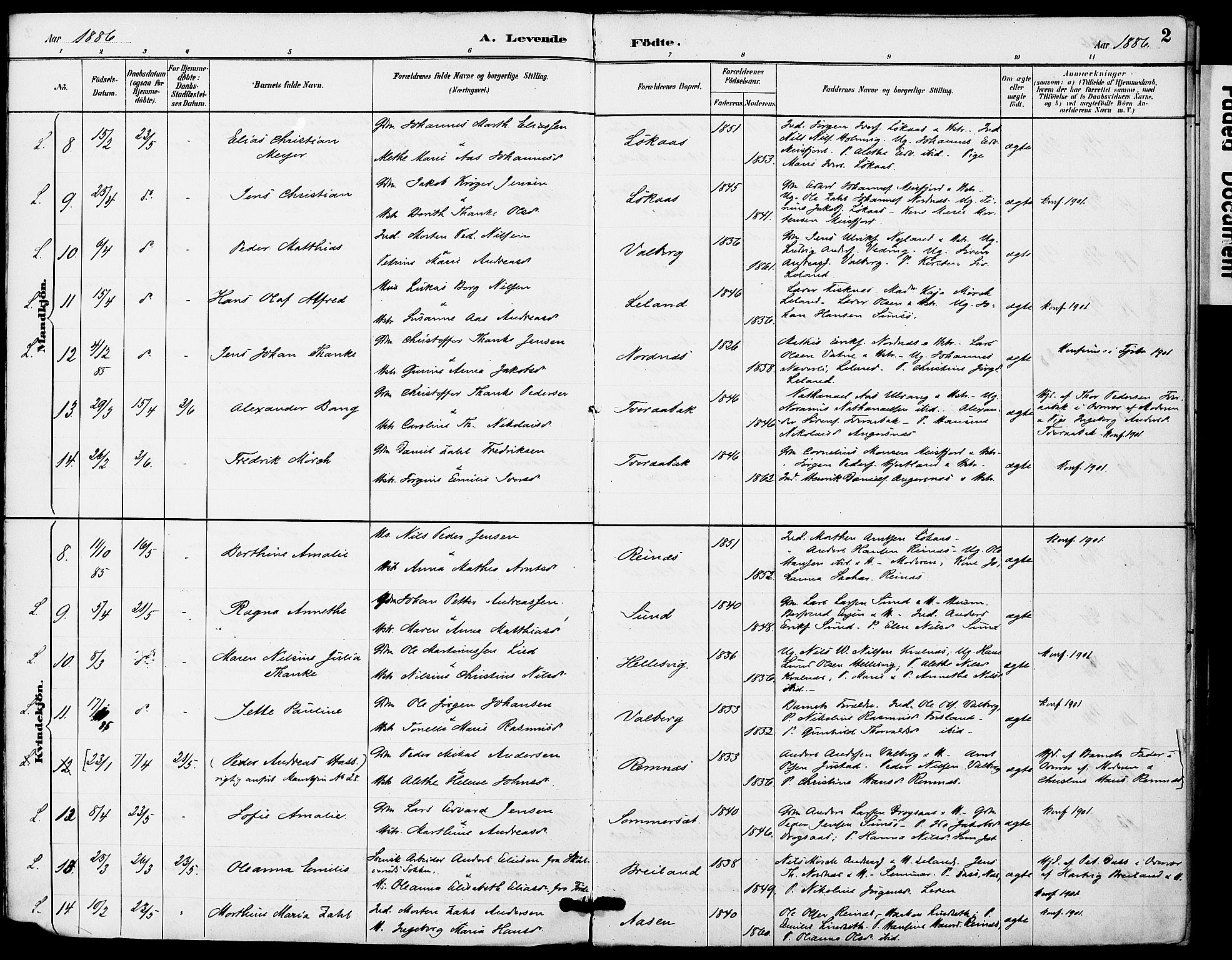 Ministerialprotokoller, klokkerbøker og fødselsregistre - Nordland, AV/SAT-A-1459/831/L0471: Parish register (official) no. 831A02, 1886-1901, p. 2