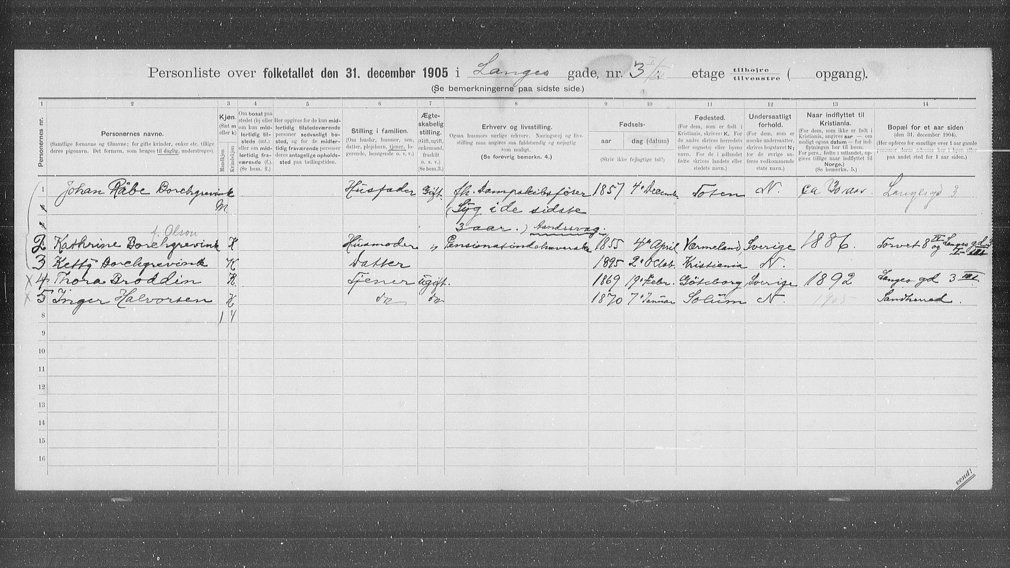 OBA, Municipal Census 1905 for Kristiania, 1905, p. 30049