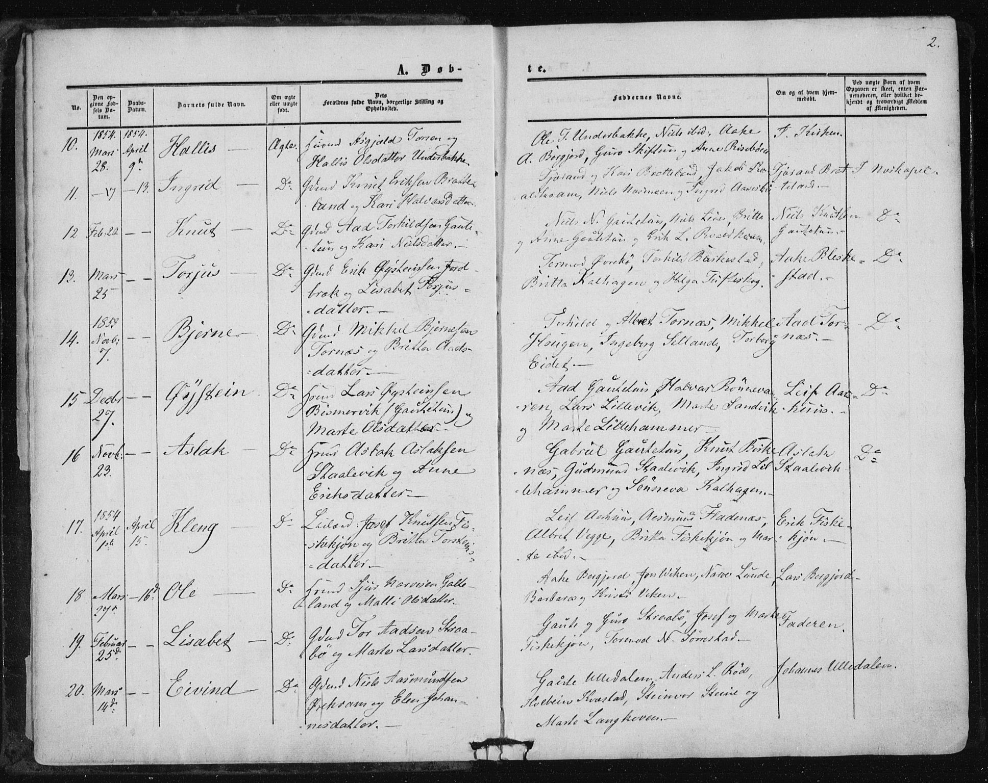 Suldal sokneprestkontor, AV/SAST-A-101845/01/IV/L0009: Parish register (official) no. A 9, 1854-1868, p. 2