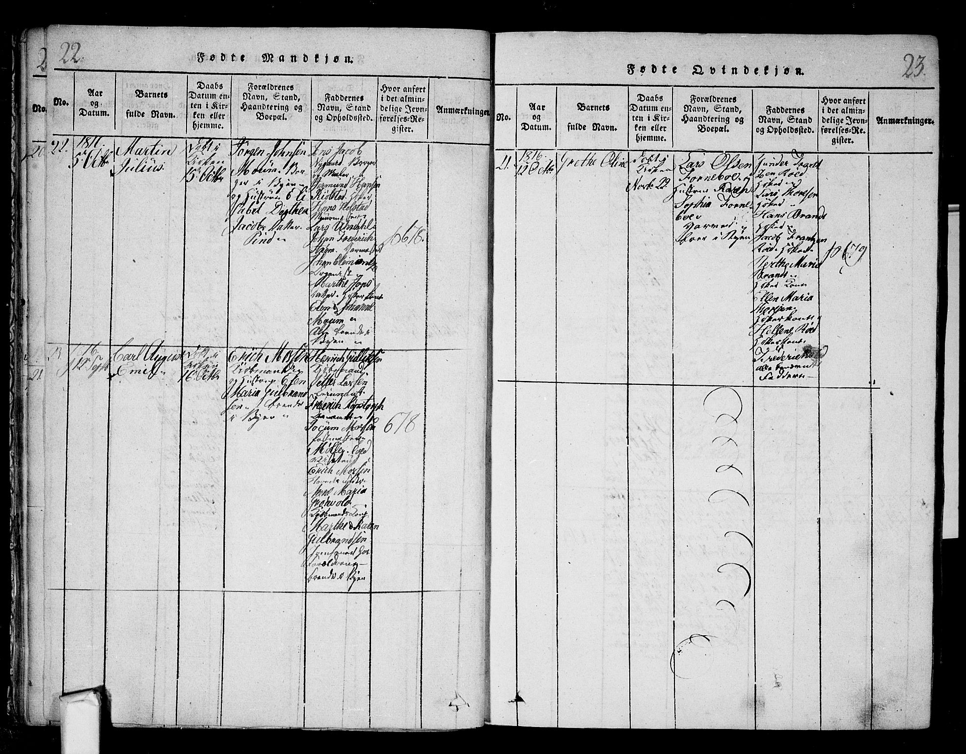 Fredrikstad prestekontor Kirkebøker, SAO/A-11082/F/Fa/L0004: Parish register (official) no. 4, 1816-1834, p. 22-23