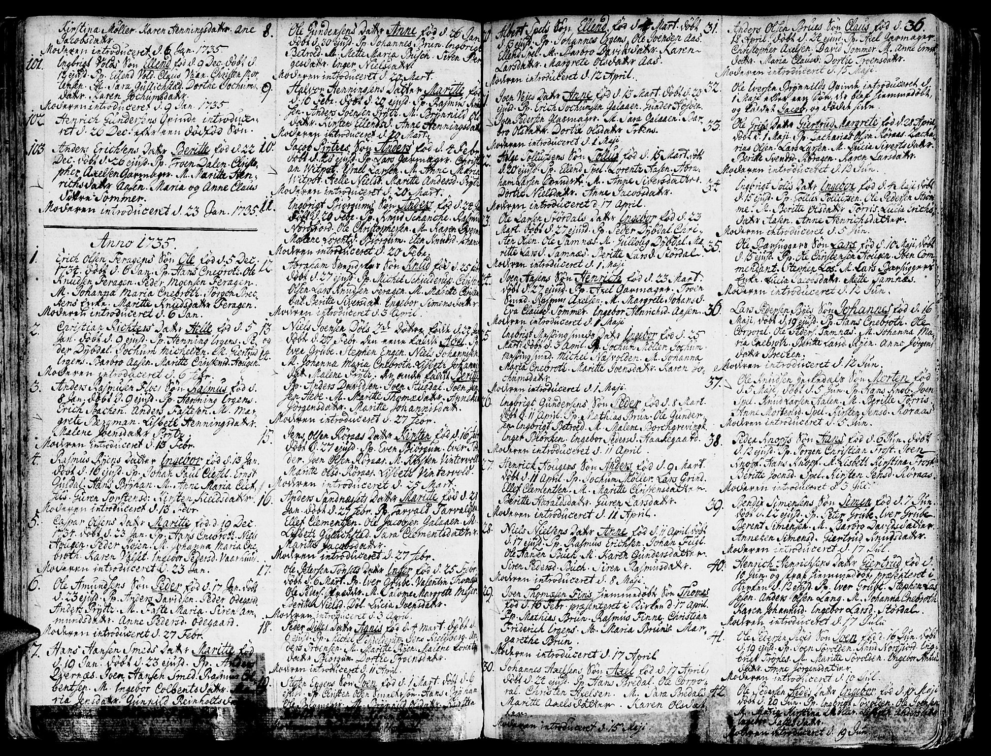 Ministerialprotokoller, klokkerbøker og fødselsregistre - Sør-Trøndelag, SAT/A-1456/681/L0925: Parish register (official) no. 681A03, 1727-1766, p. 36