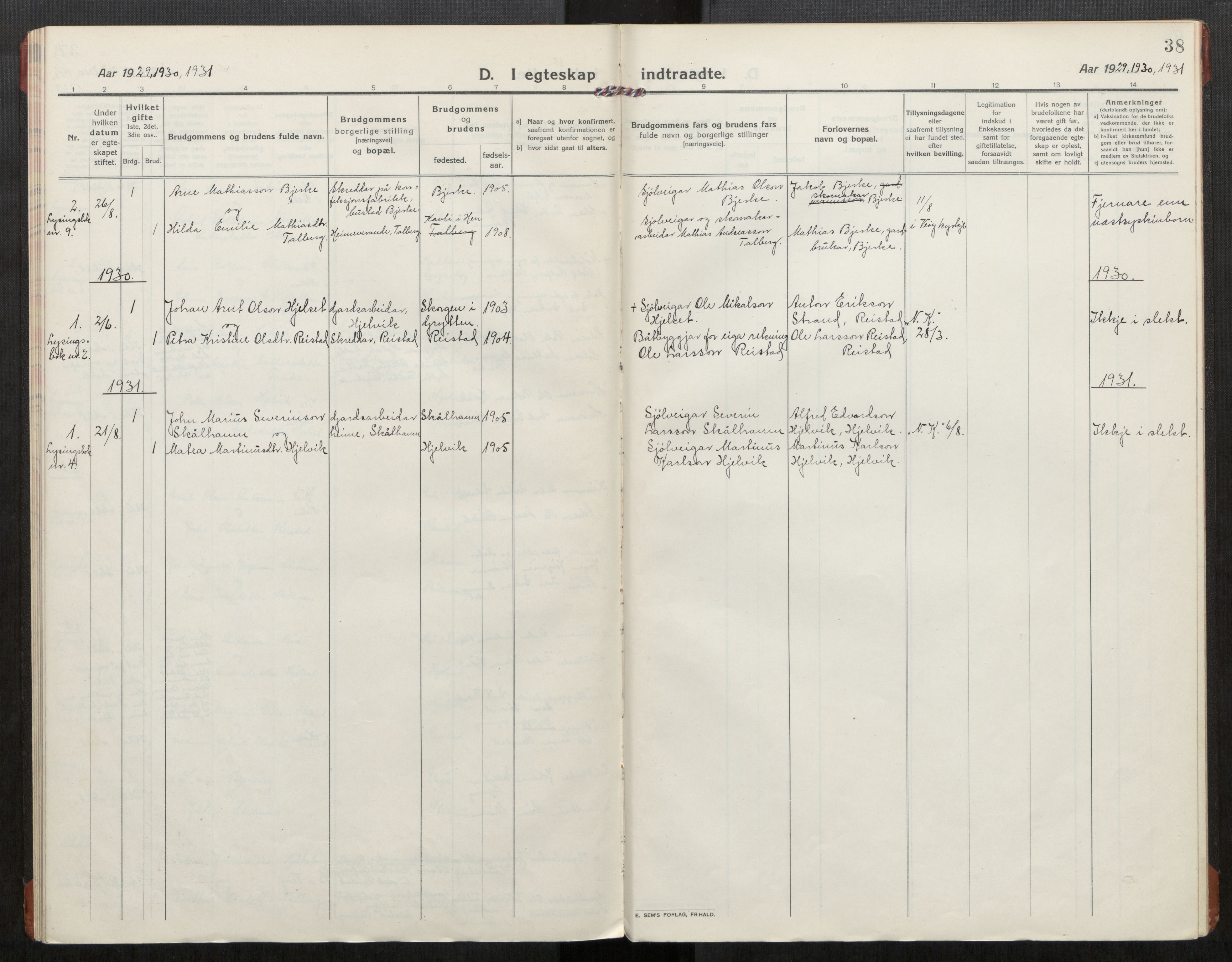 Ministerialprotokoller, klokkerbøker og fødselsregistre - Møre og Romsdal, SAT/A-1454/550/L0622: Parish register (official) no. 550A02, 1916-1931, p. 38
