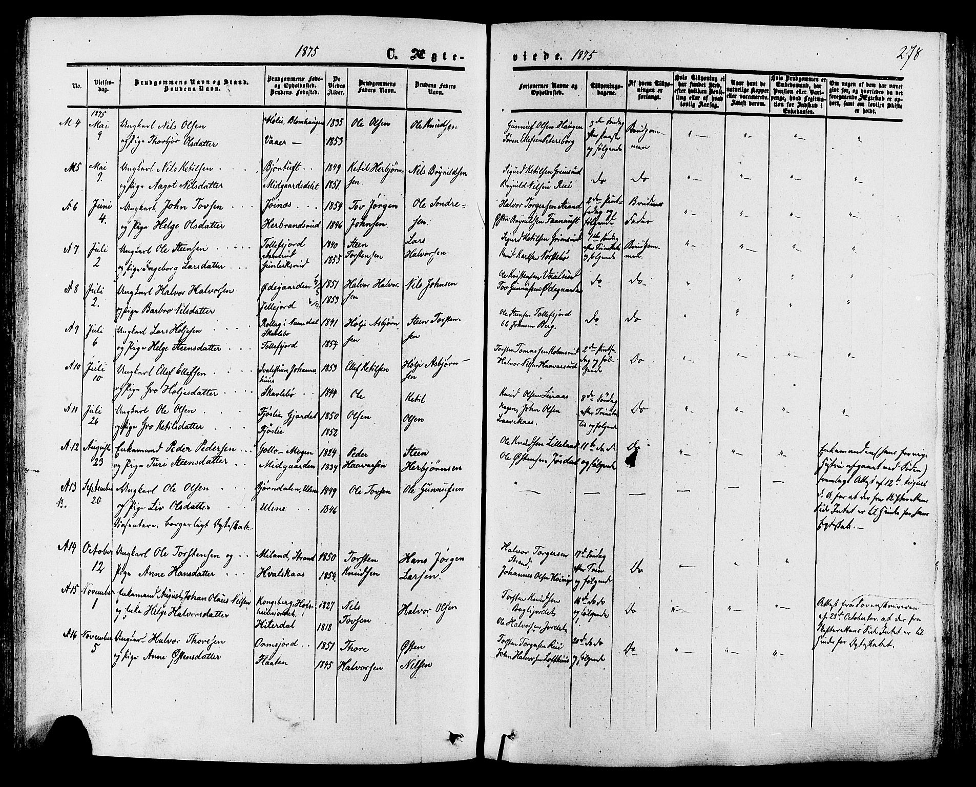 Tinn kirkebøker, SAKO/A-308/F/Fa/L0006: Parish register (official) no. I 6, 1857-1878, p. 278