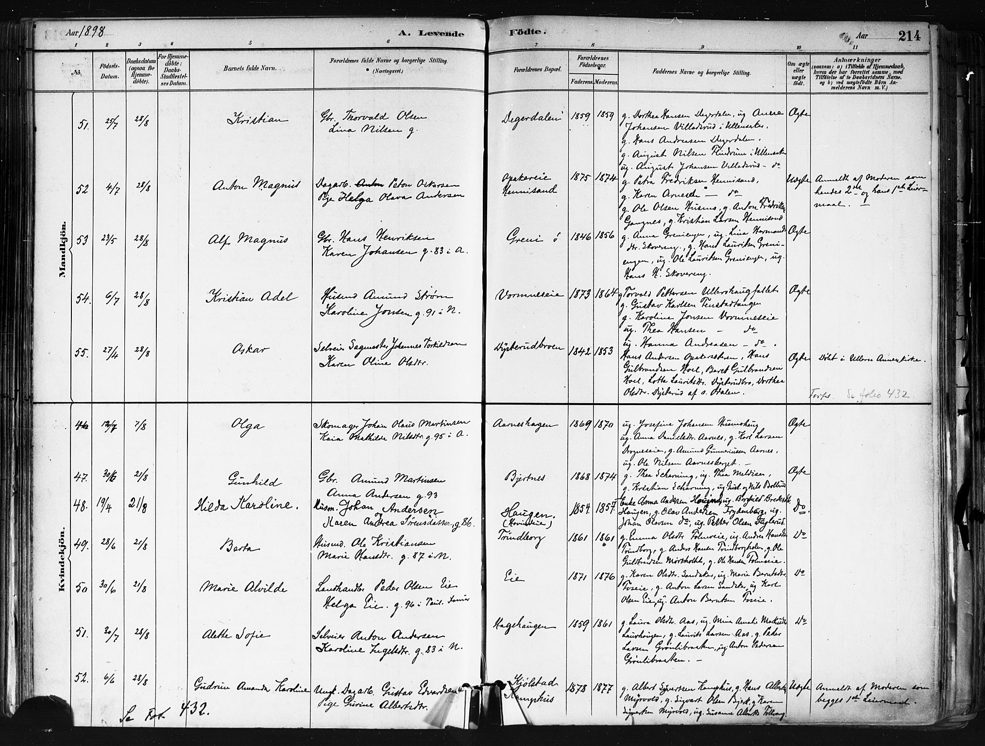 Nes prestekontor Kirkebøker, AV/SAO-A-10410/F/Fa/L0010: Parish register (official) no. I 10, 1883-1898, p. 214